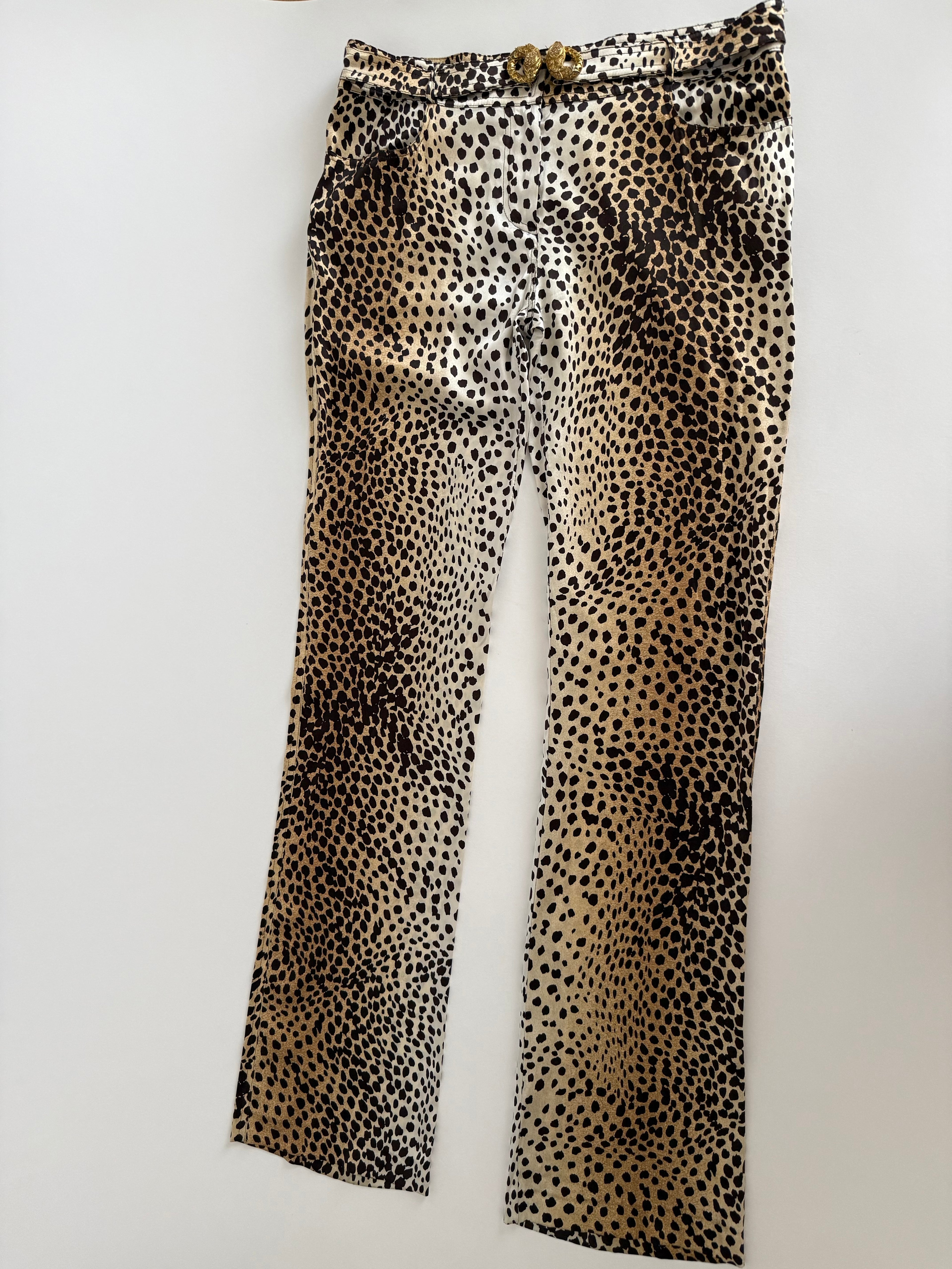 Roberto Cavalli SS 2005 silk leopard pants vintage stretchy
