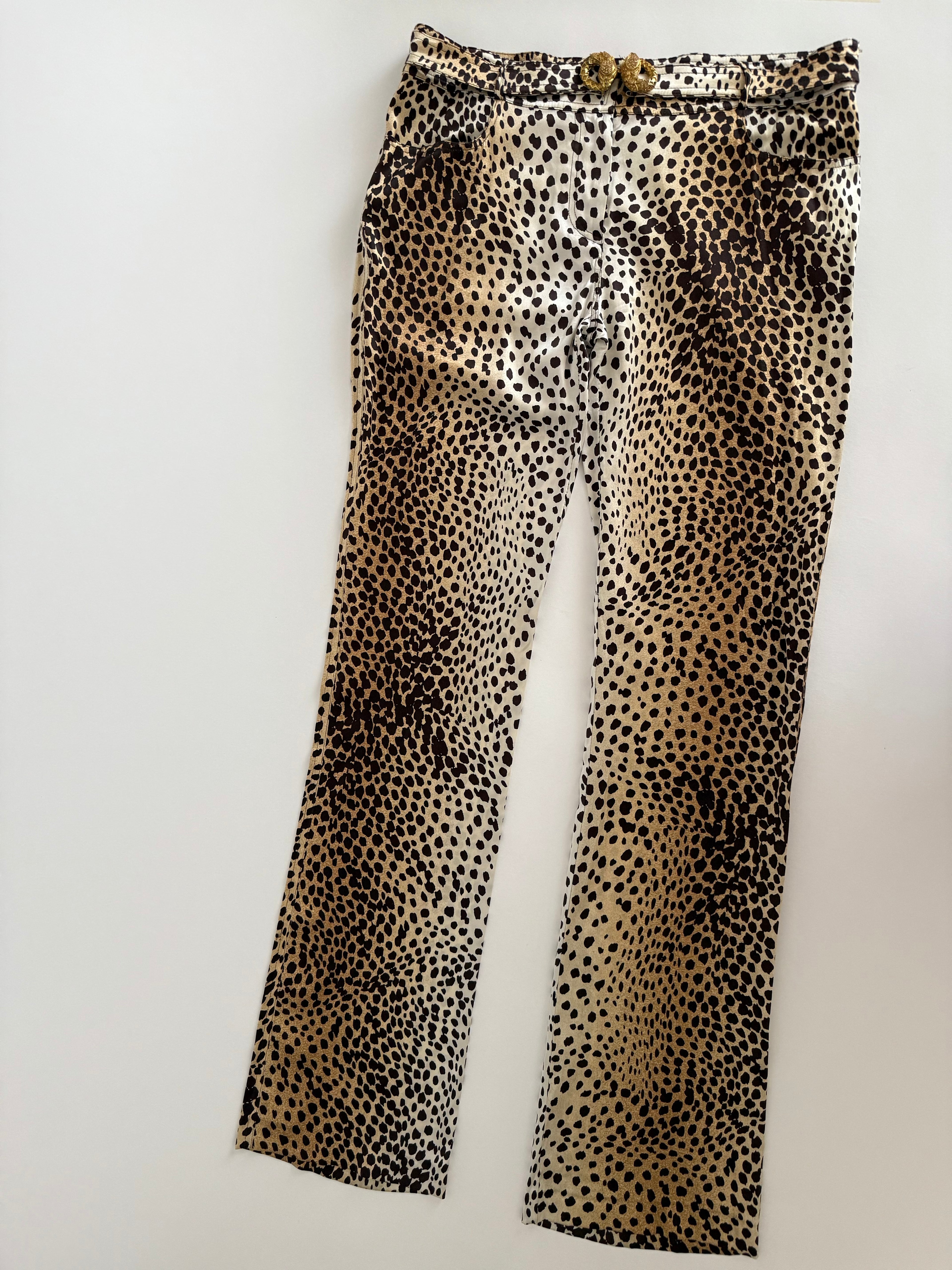 Roberto Cavalli SS 2005 silk leopard pants vintage stretchy