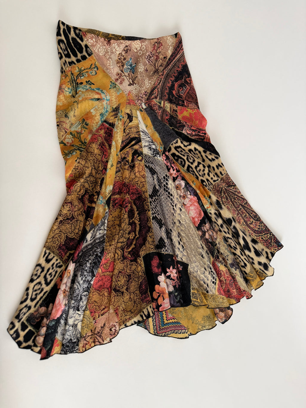 Roberto Cavalli Fw 2002 Runway patchwork pattern silk skirt