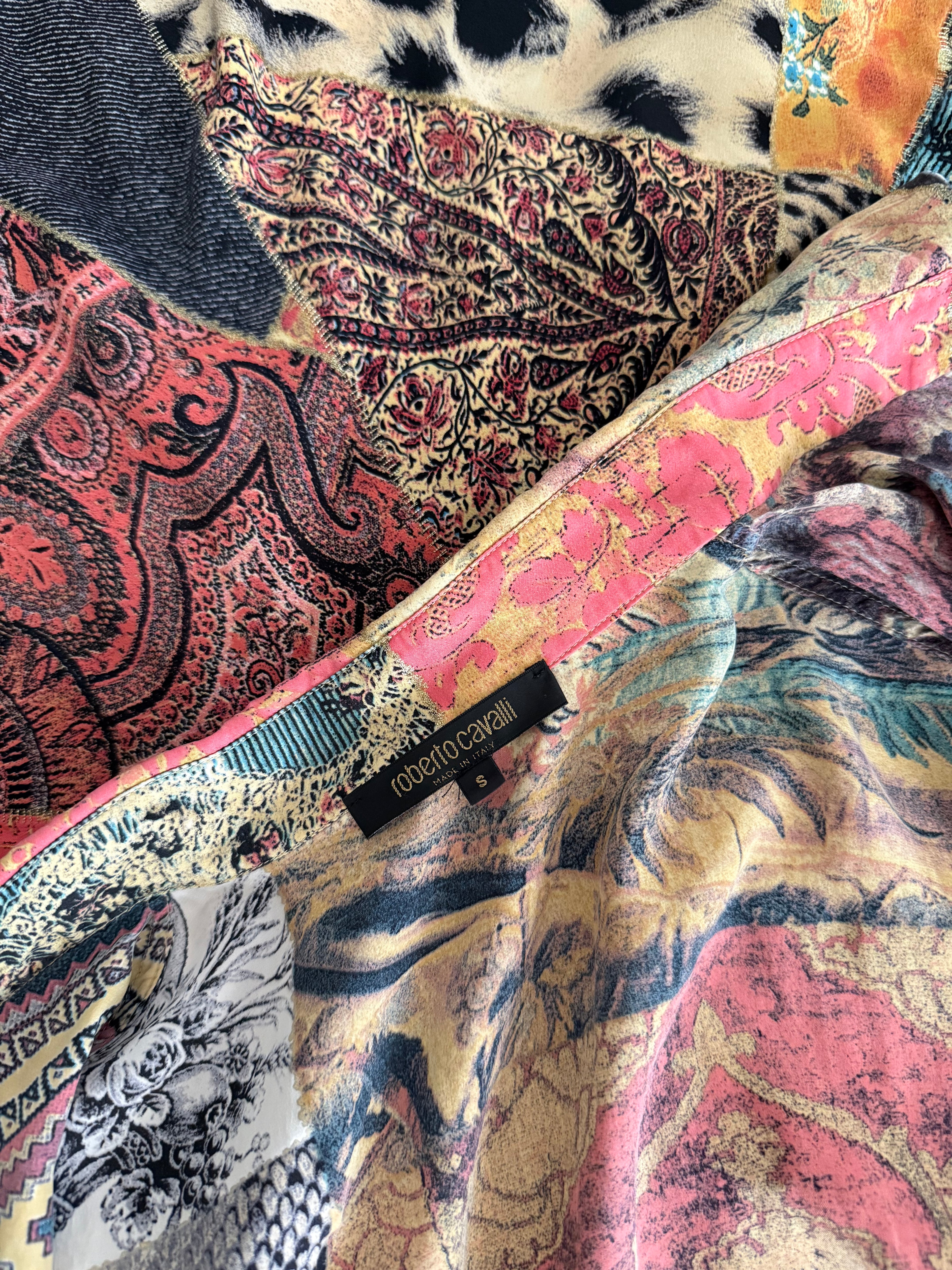Roberto Cavalli FW 2002 patchwork silk shirt baroque vintage