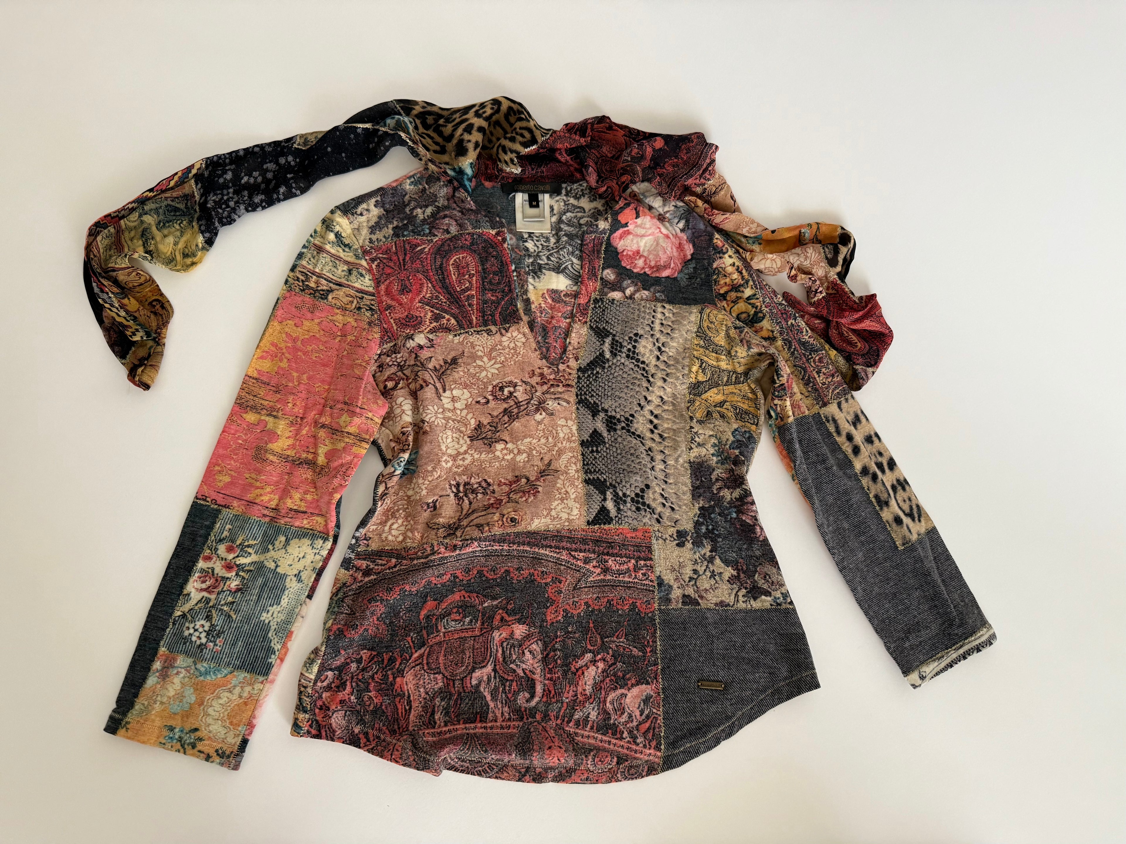 Roberto Cavalli FW 2002 patchwork blouse baroque vintage