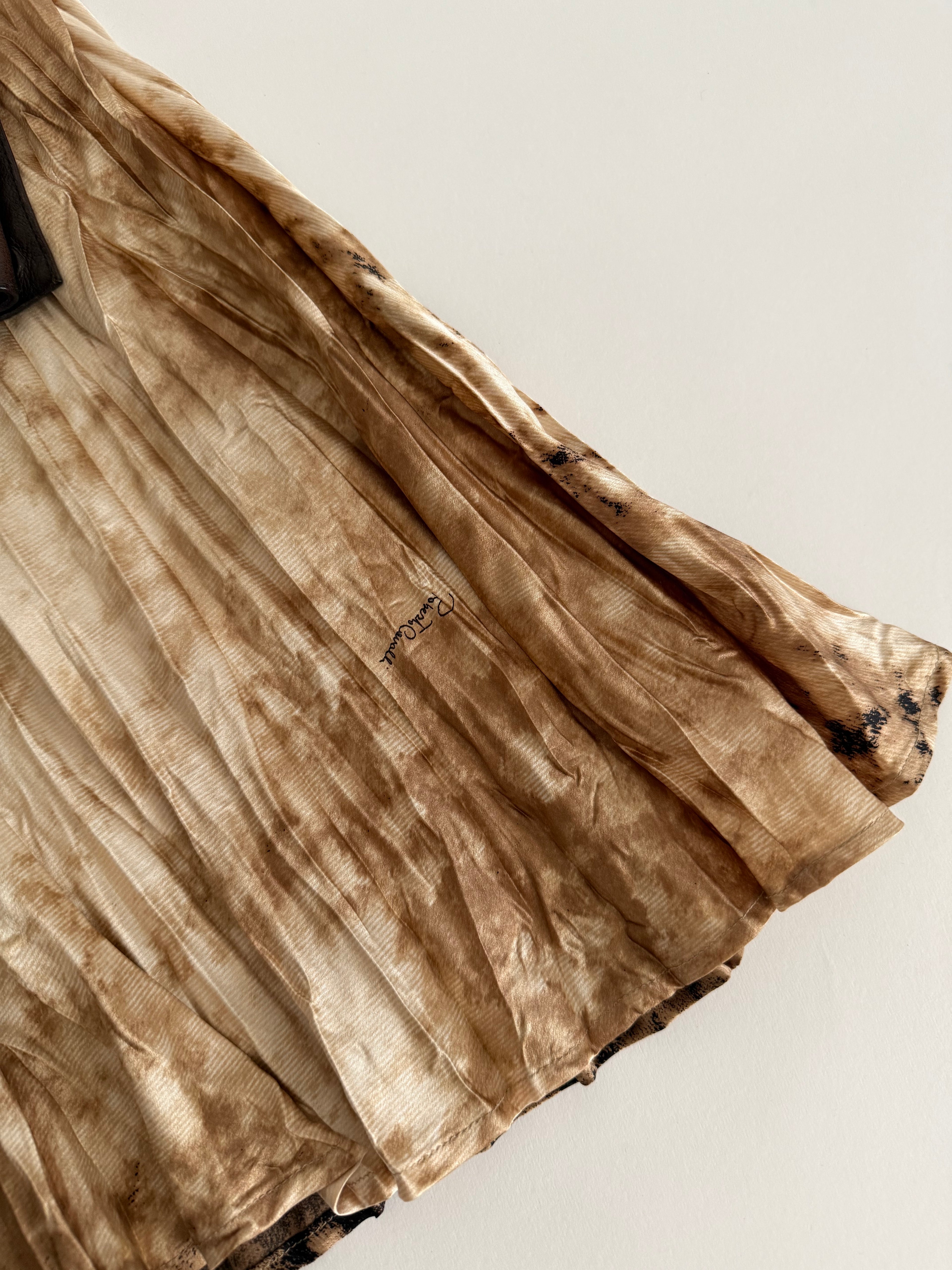 Roberto Cavalli FW2001 leopard silk skirt leather brown belt