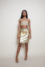 Mini leather gold skirt