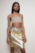 Mini leather gold skirt