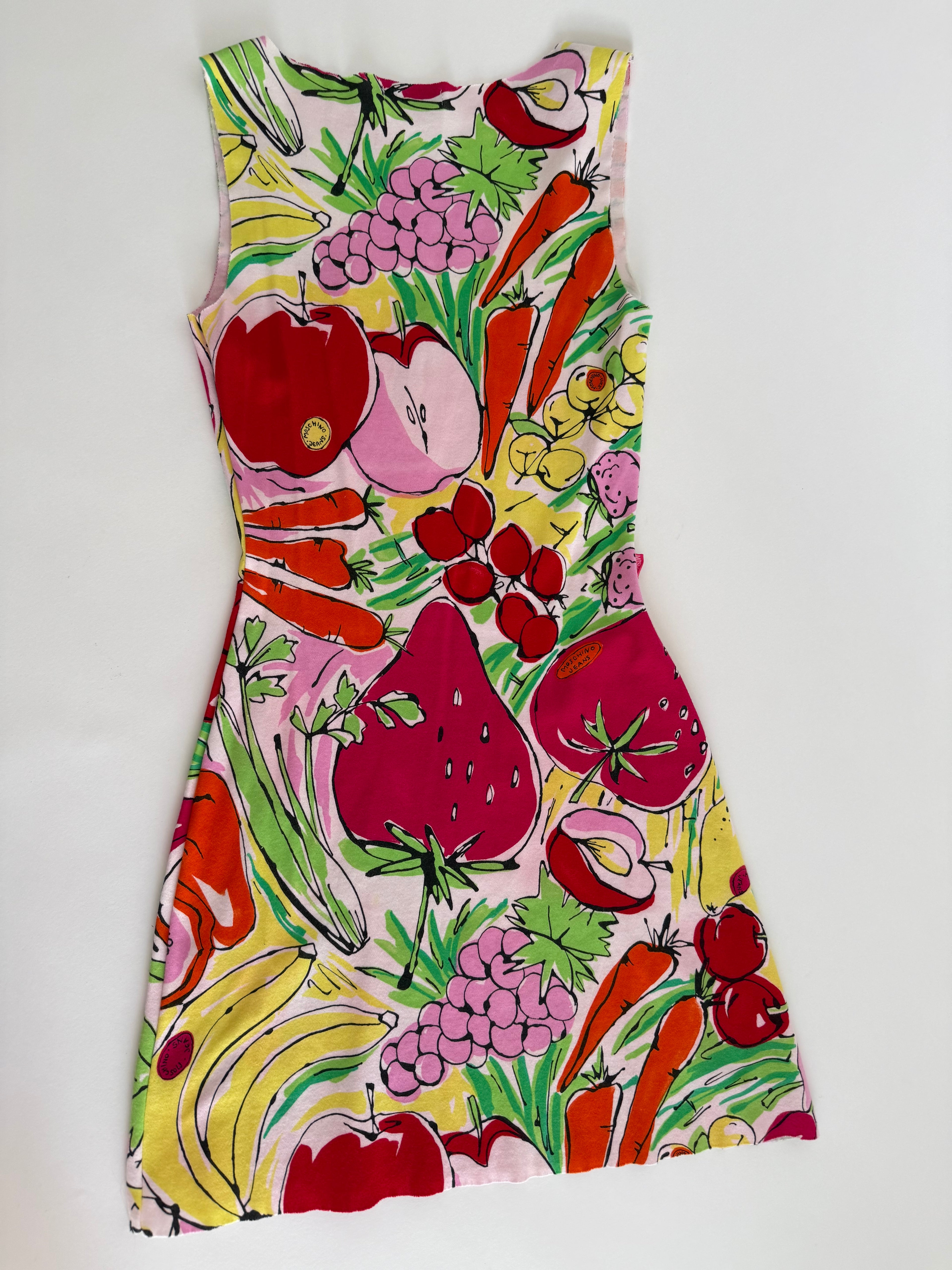 Moschino vintage summer cotton dress print fruits vegetables