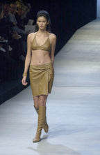 Paco Rabanne SS 2001 Runway leather brown rings skirt
