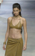 Paco Rabanne SS 2001 Runway leather brown rings skirt