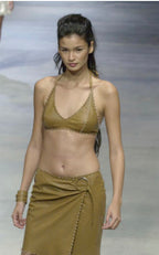 Paco Rabanne SS 2001 Runway leather brown rings skirt