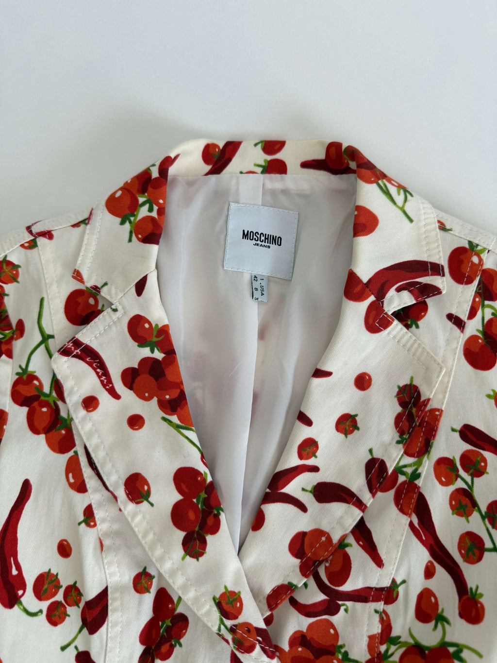 Moschino white cherry tomatoes chillies jacket