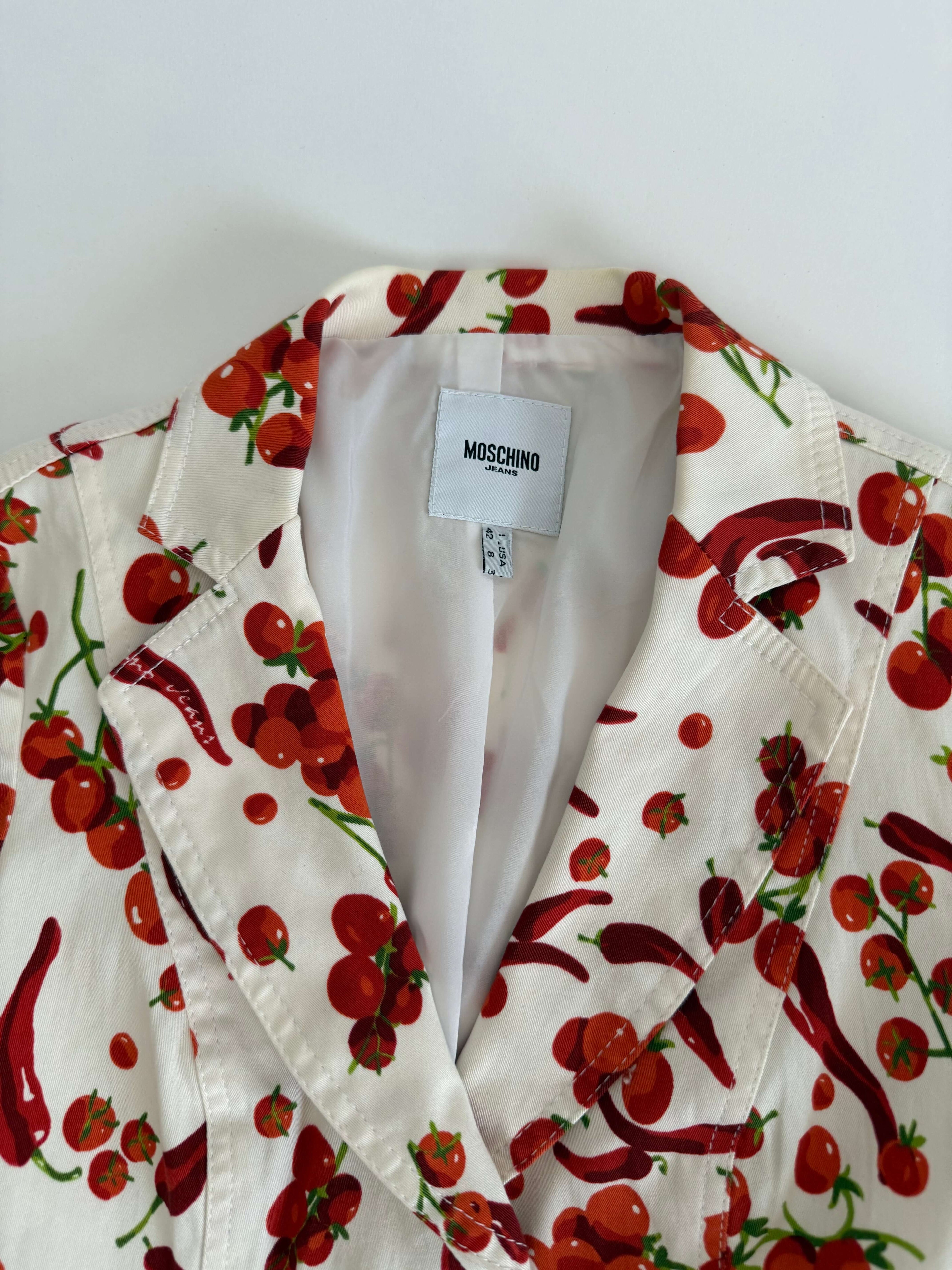 Moschino white cherry tomatoes chillies jacket