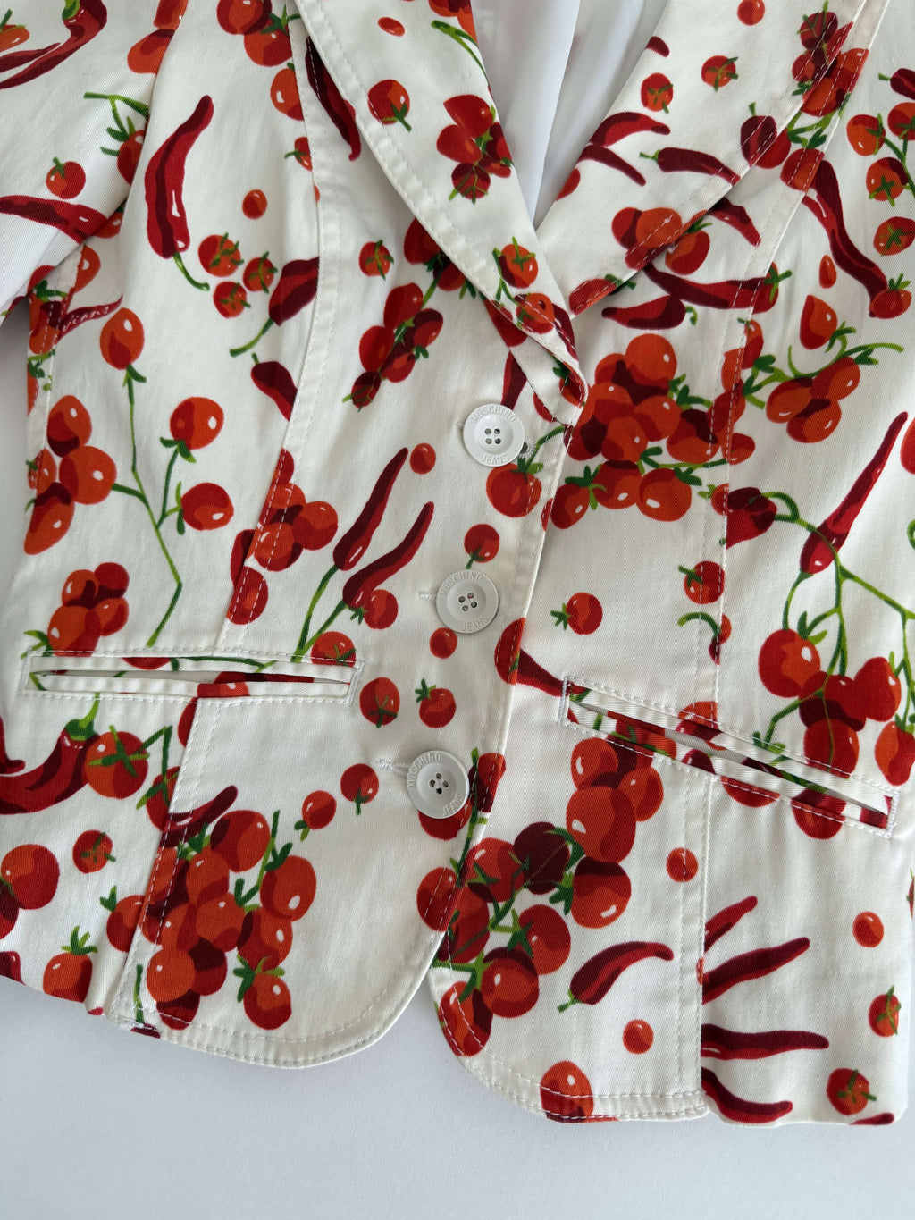 Moschino white cherry tomatoes chillies jacket