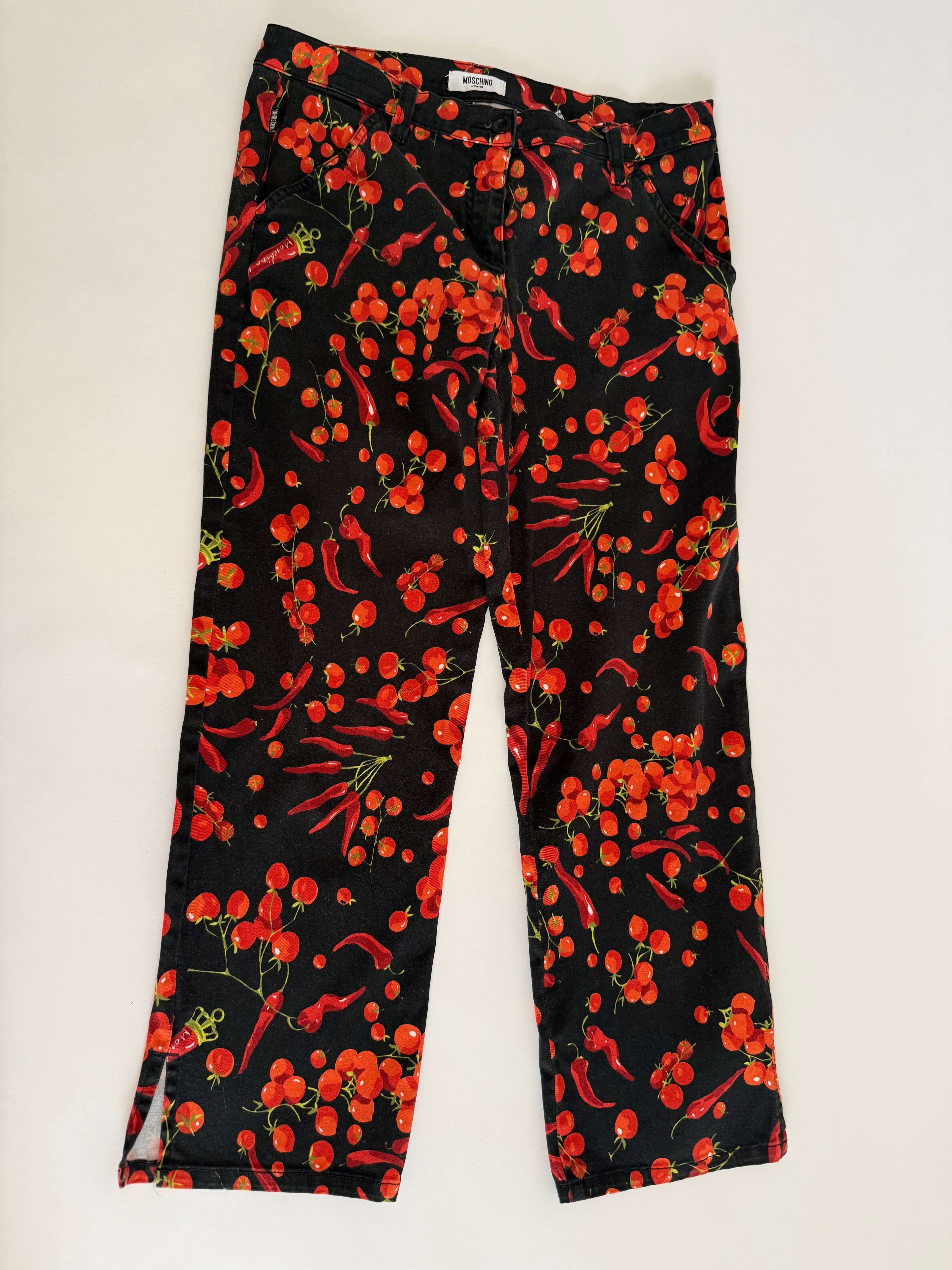 Moschino cherry tomatoes chili print black Pants