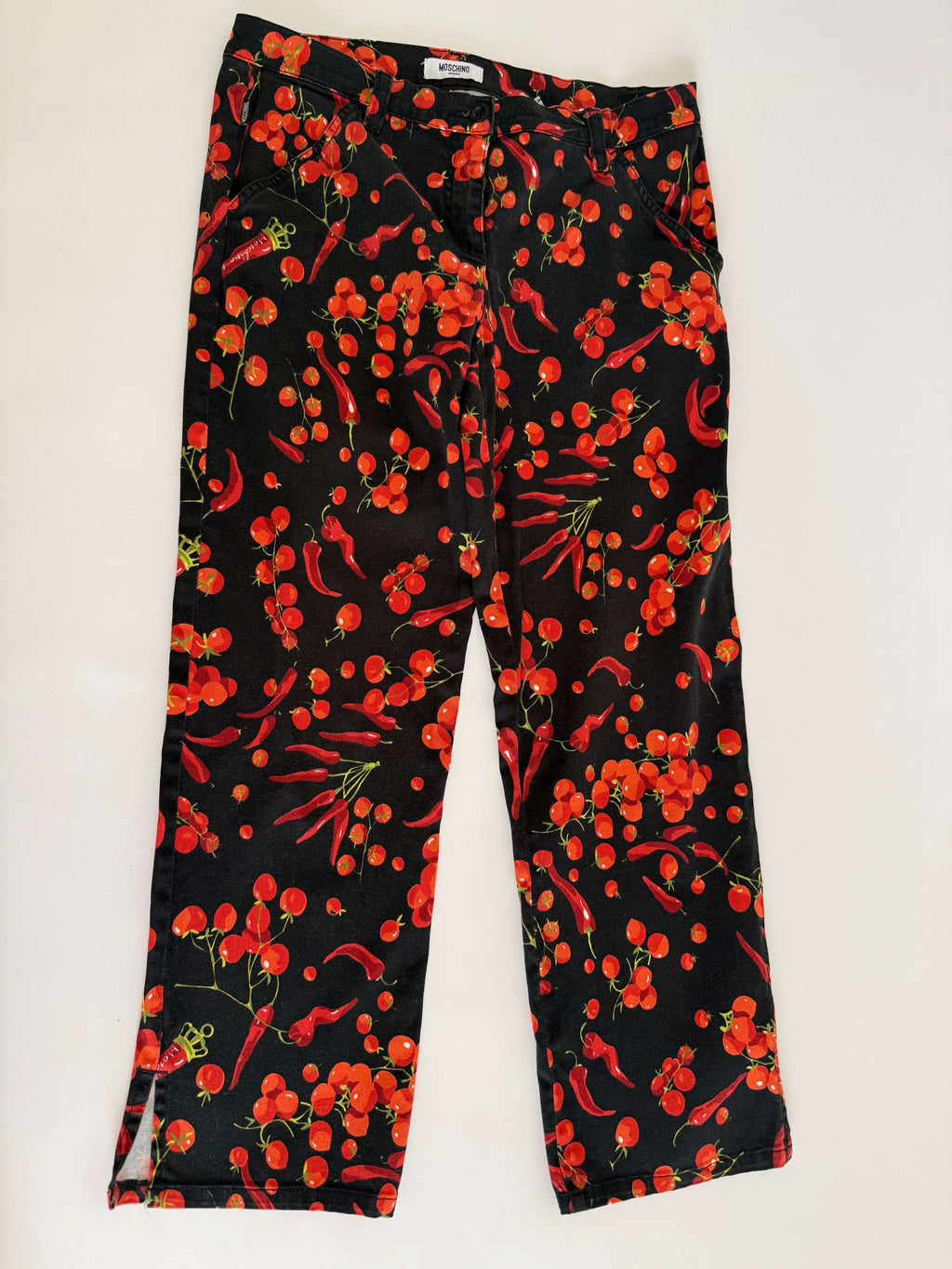 Moschino cherry tomatoes chili print black Pants