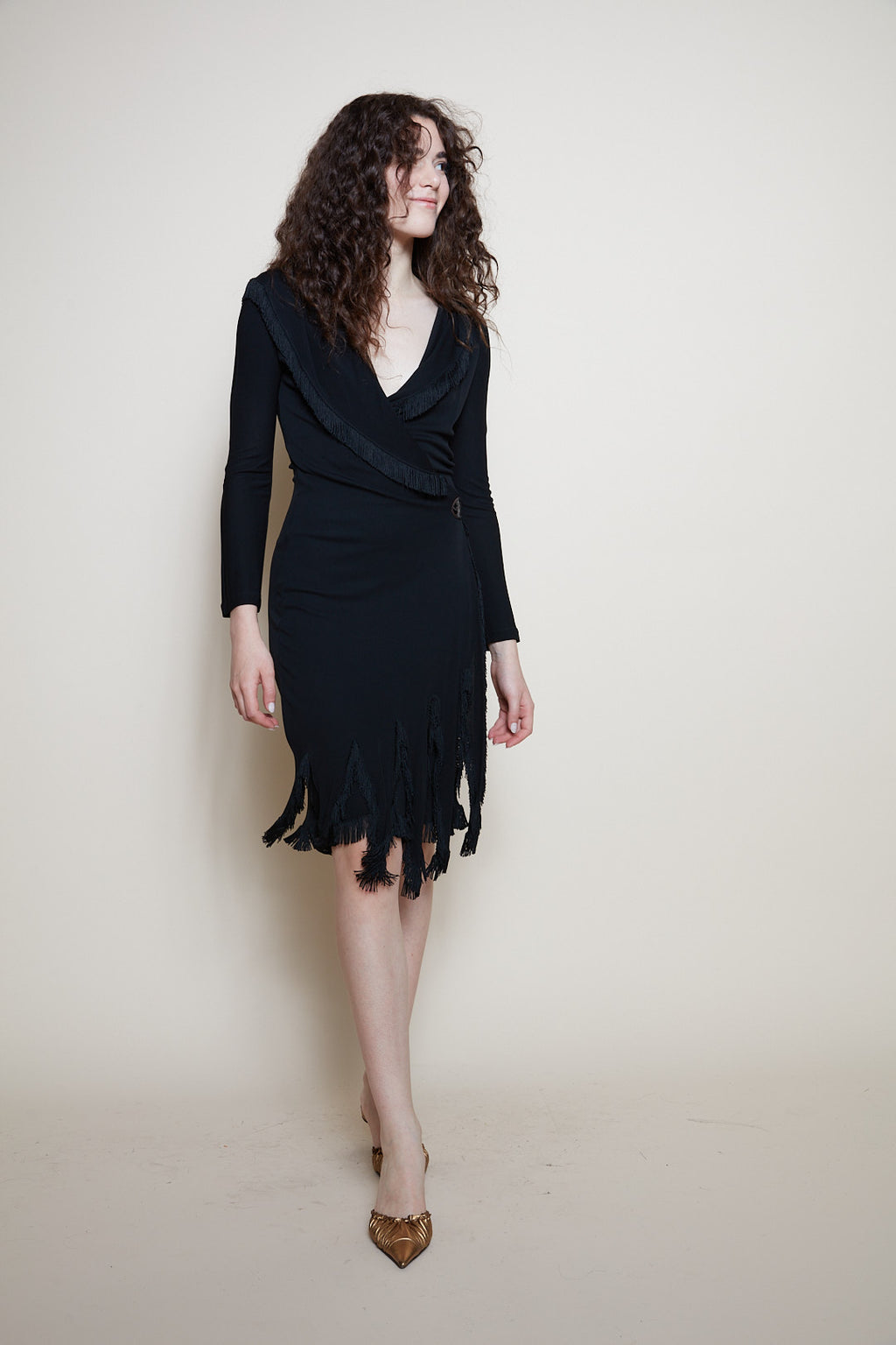Jean Paul Gaultier fringed black dress