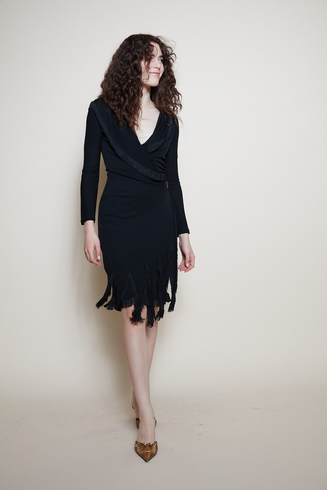 Jean Paul Gaultier fringed black dress