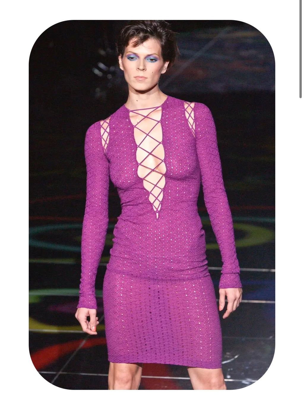 Rare Gianni Versace SS 2002 black lace-up dress