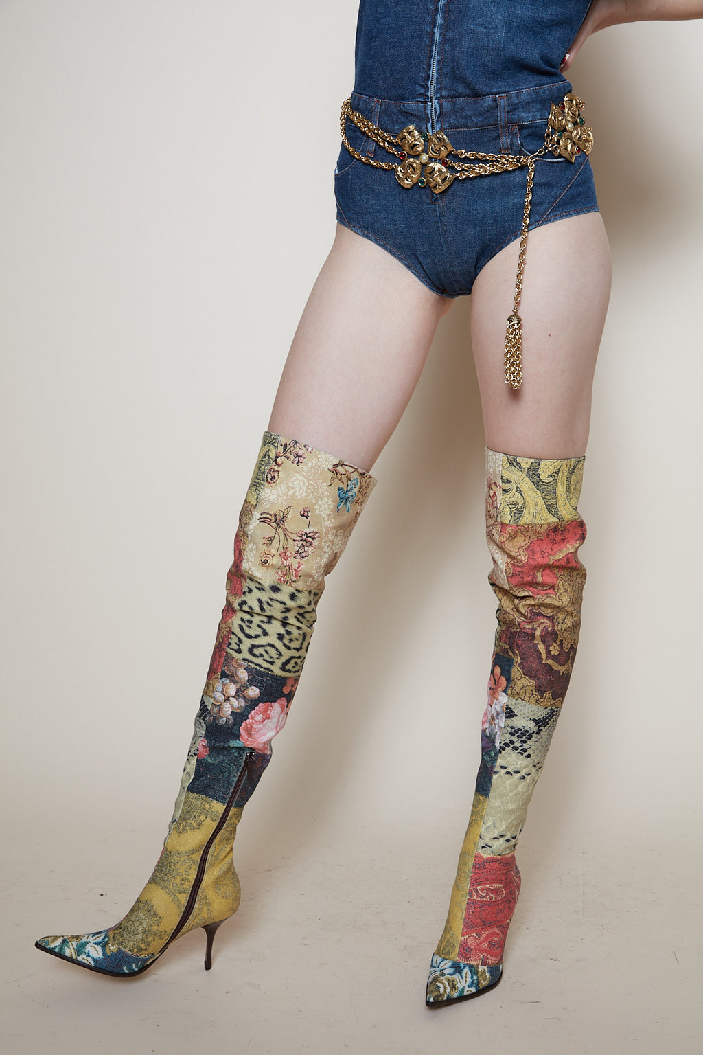 Moschino F/W 1990 gold chain mask belt