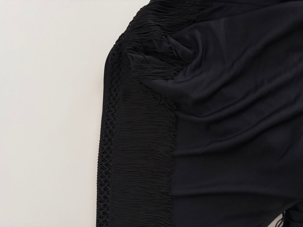 Moschino Cheap and Chic 90s shoulders fringe shawl dress