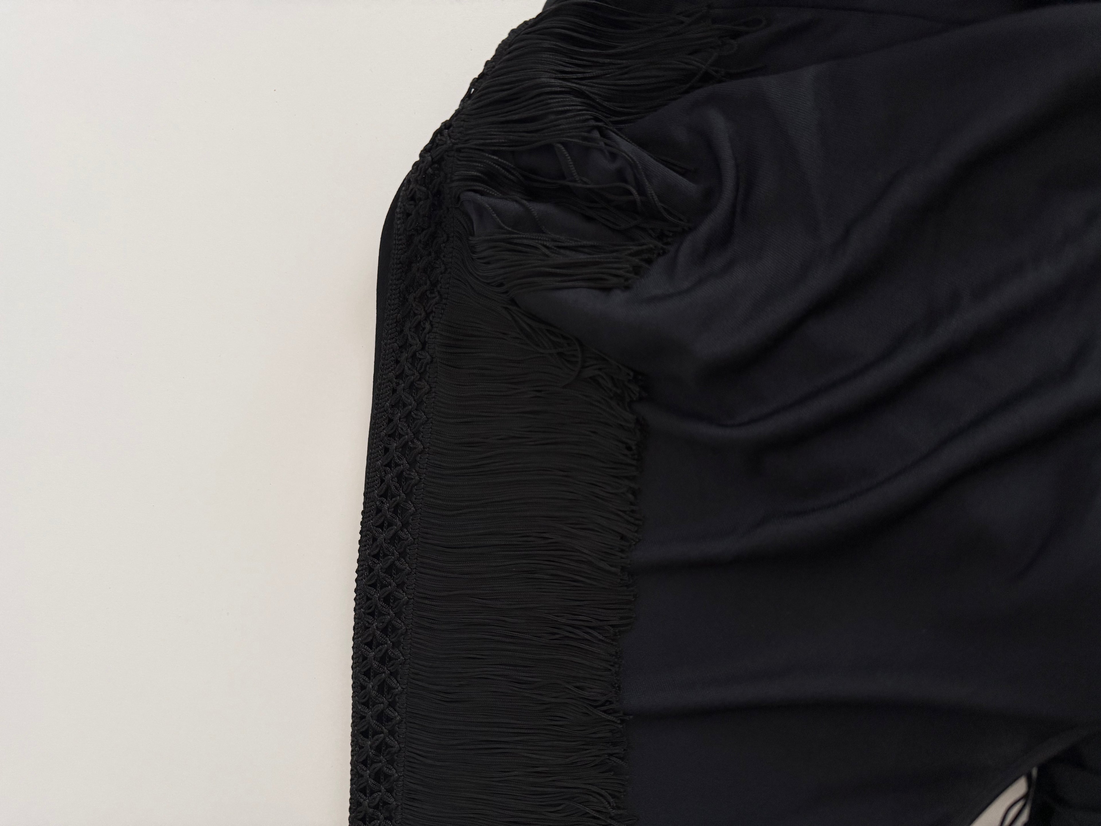 Moschino Cheap and Chic 90s shoulders fringe shawl dress