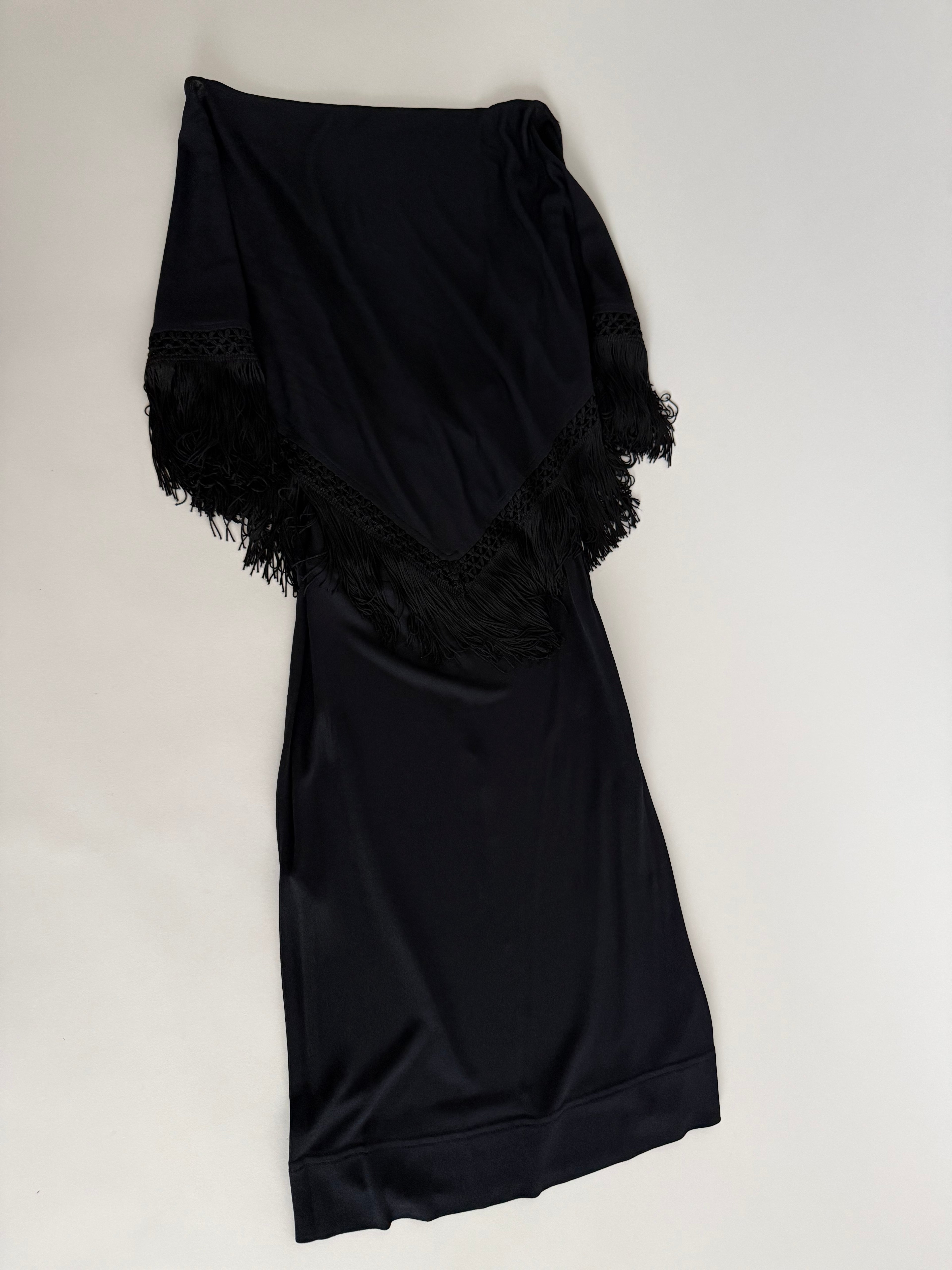 Moschino Cheap and Chic 90s shoulders fringe shawl dress