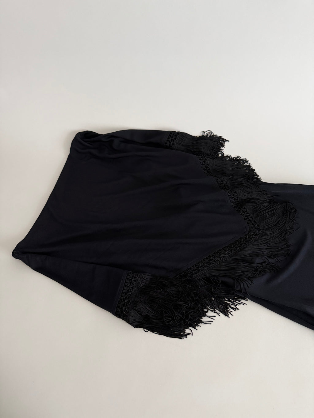 Moschino Cheap and Chic 90s shoulders fringe shawl dress