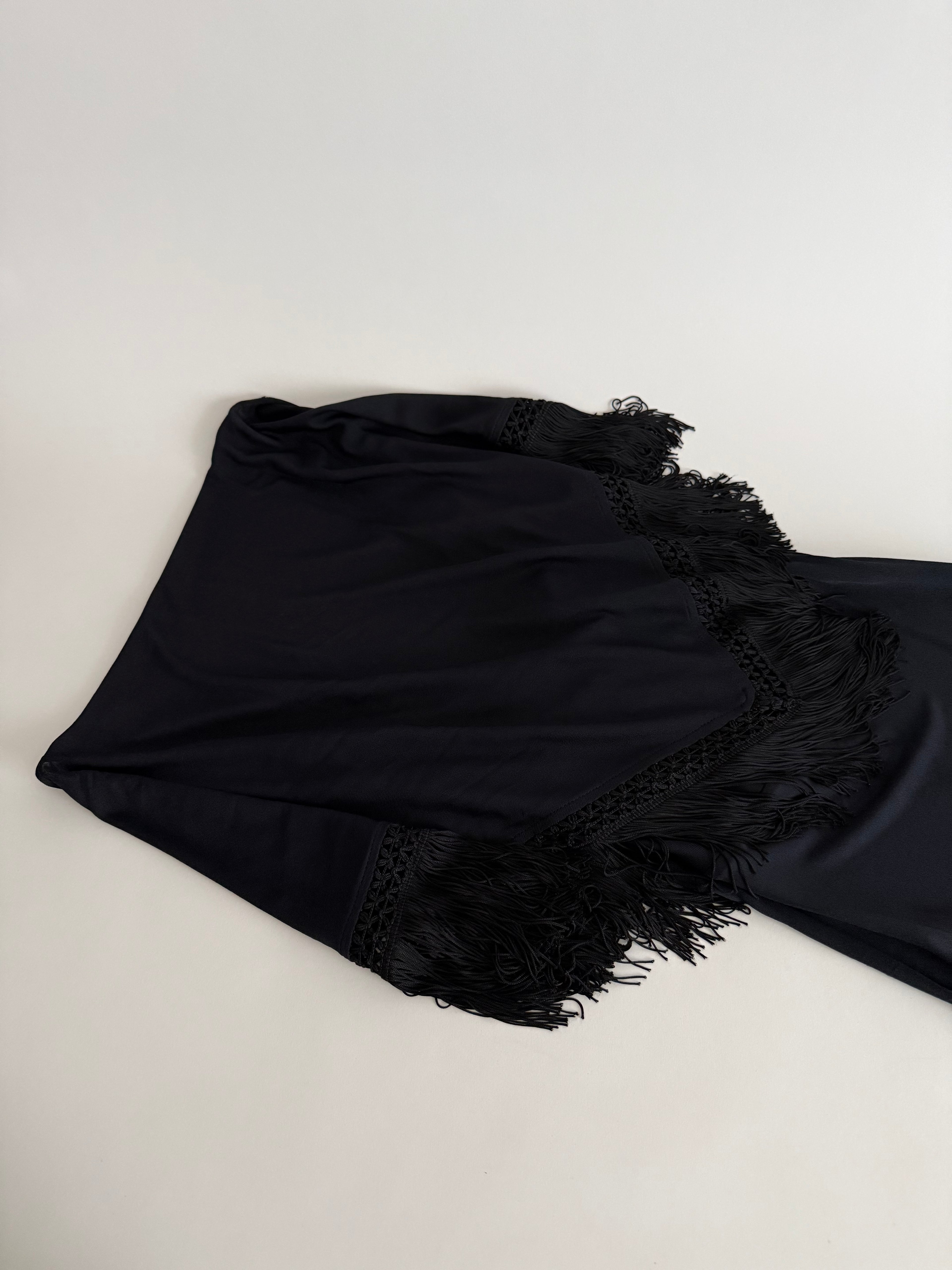 Moschino Cheap and Chic 90s shoulders fringe shawl dress