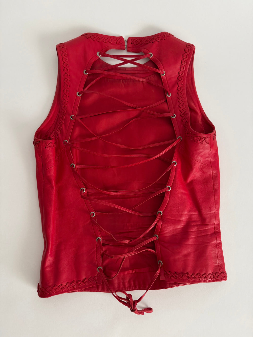 Runway leather lace up red top SS 2002 Gianni Versace