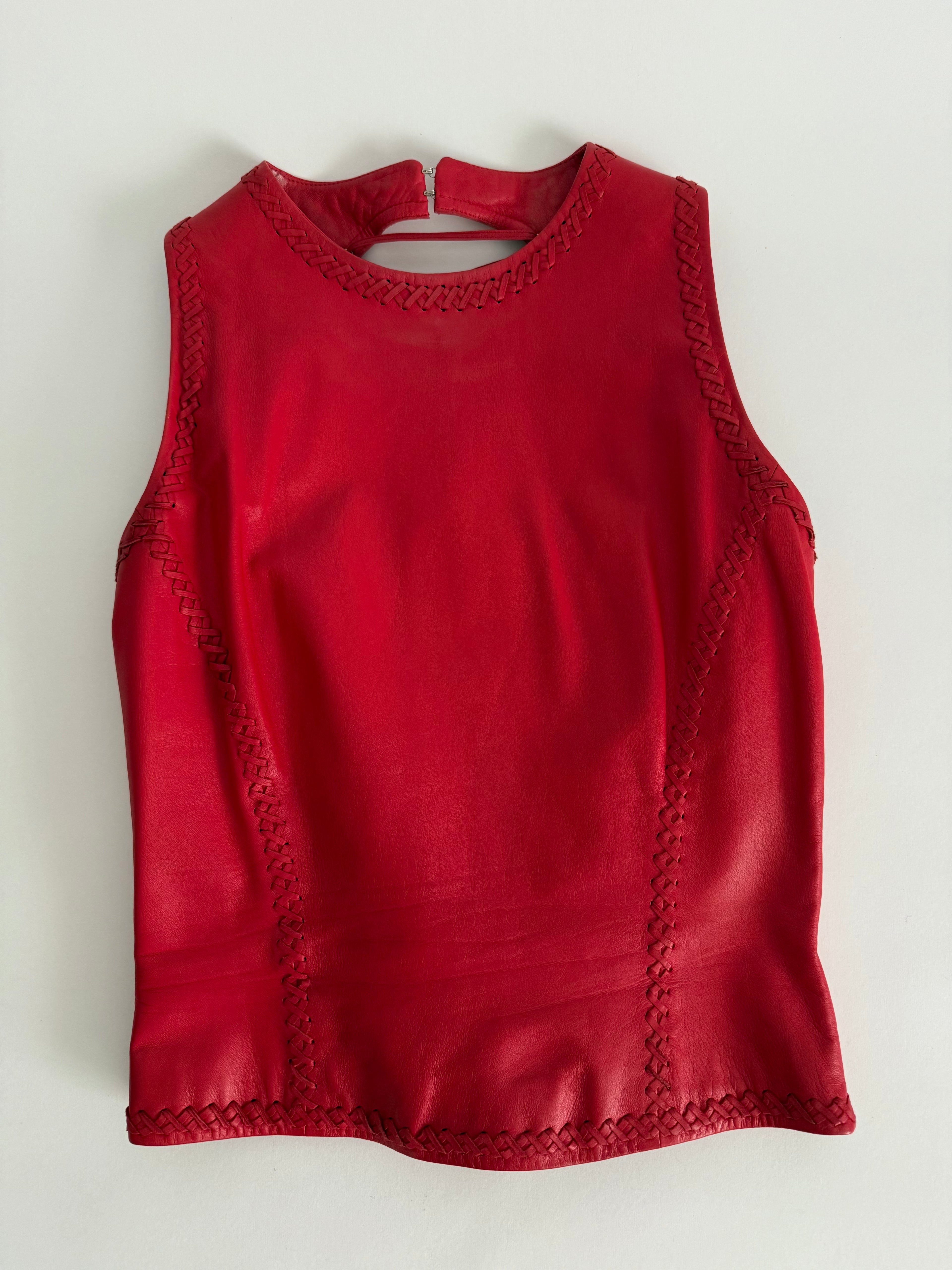 Runway leather lace up red top SS 2002 Gianni Versace