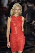 Runway leather lace up red top SS 2002 Gianni Versace