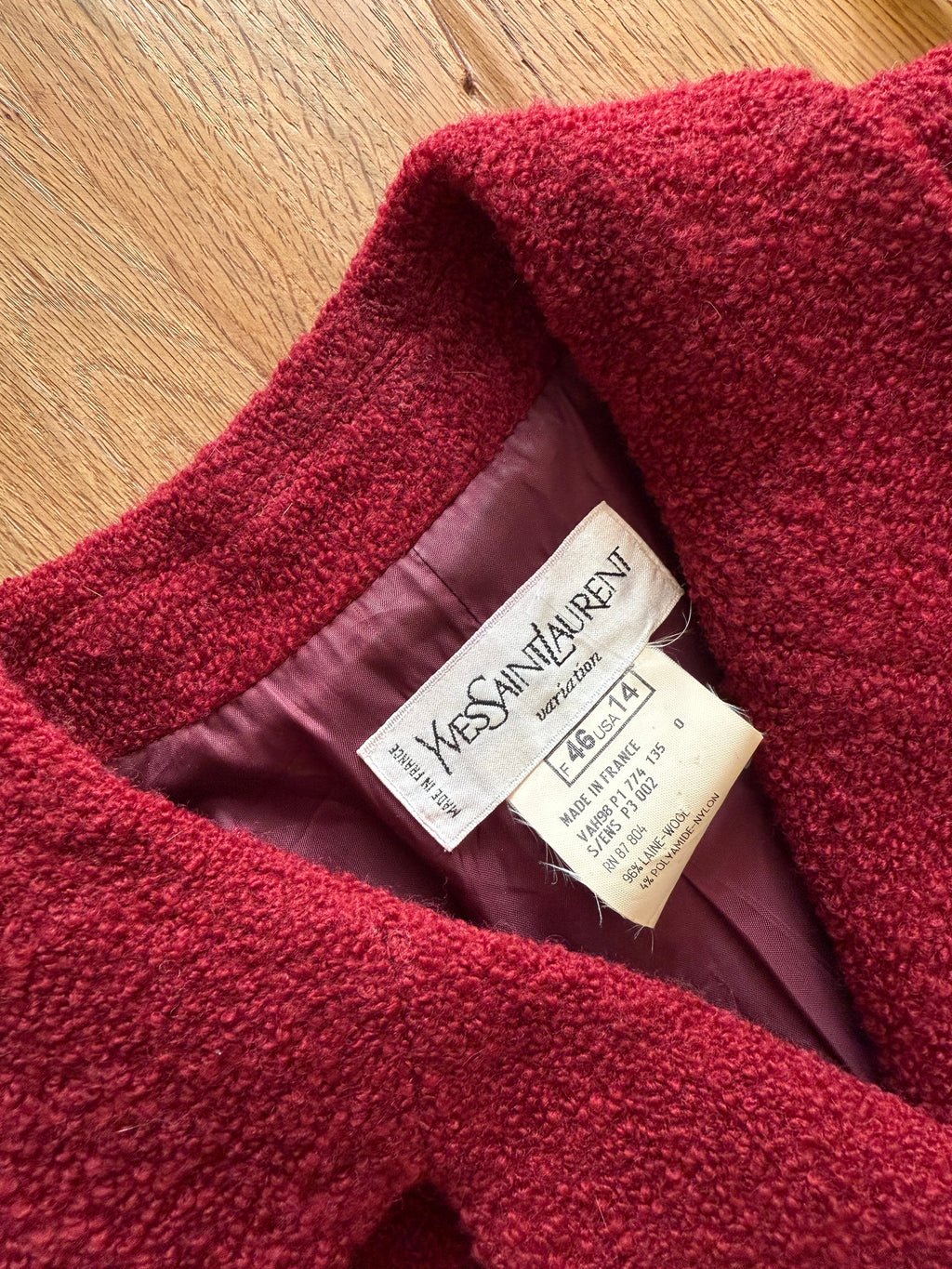 Yves Saint Laurent bouclé burgundy blazer