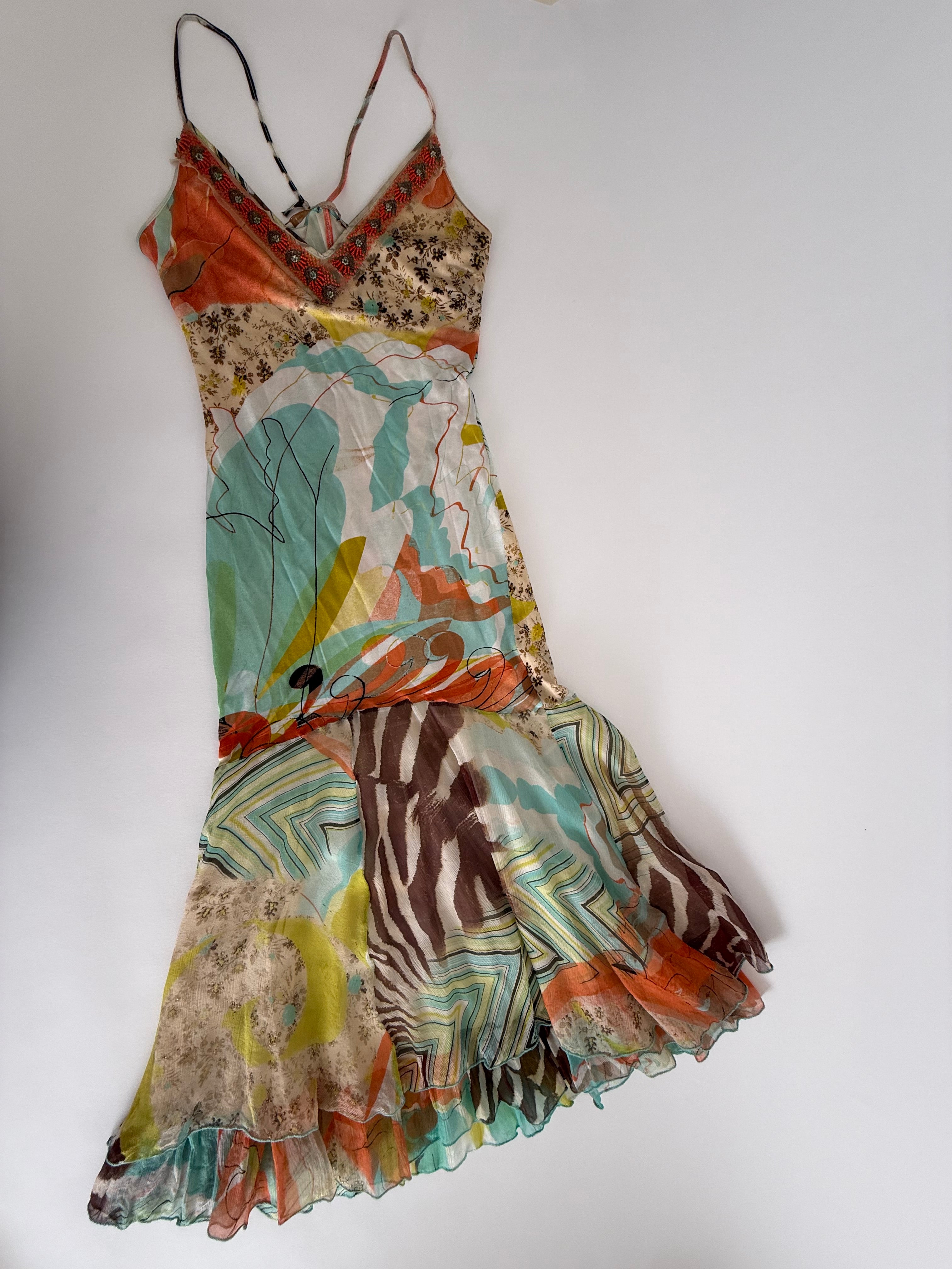 Class Cavalli multicolor silk mid-length dress