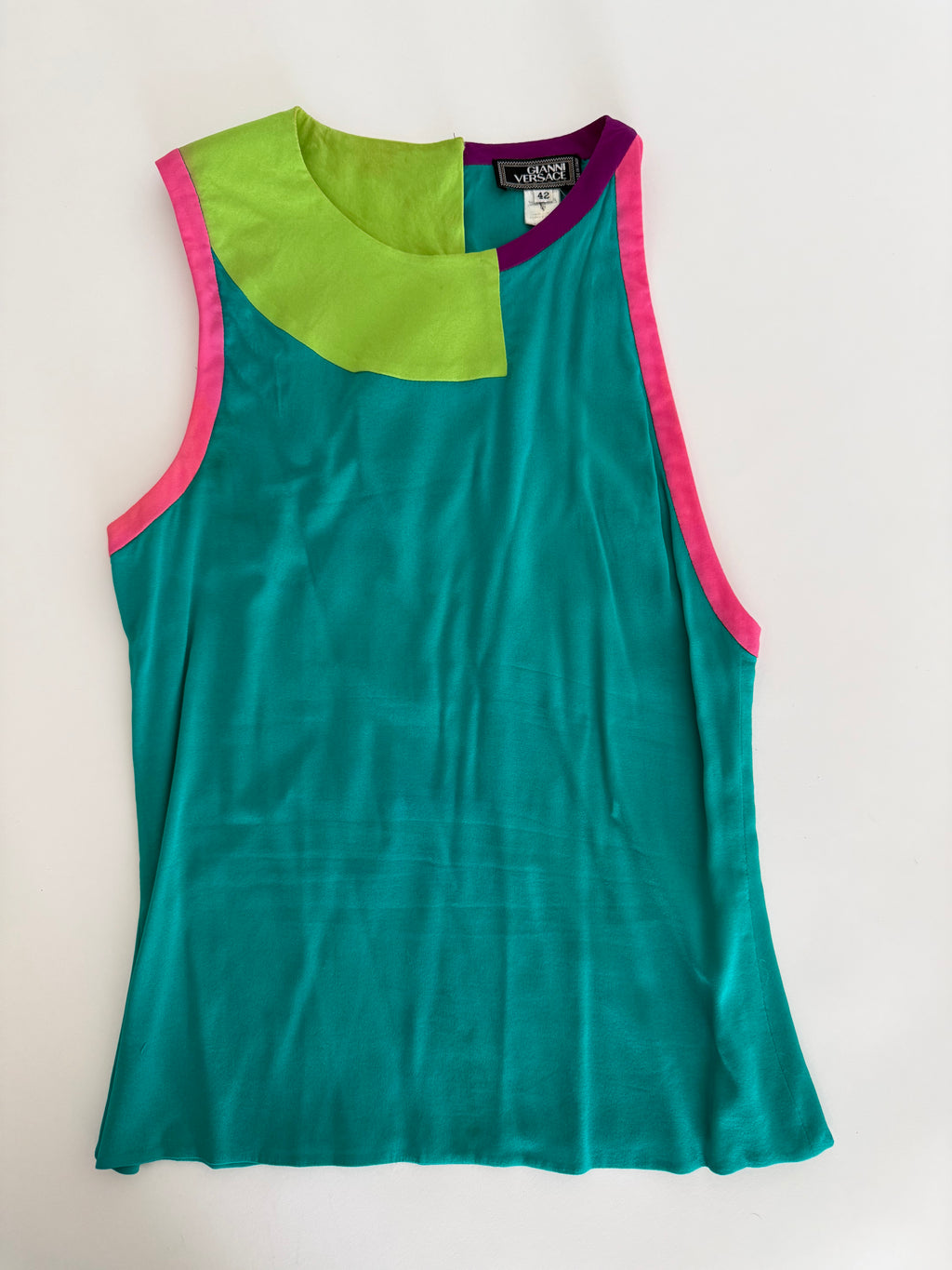 Gianni Versace SS 2003 silk colorful patchwork tank top