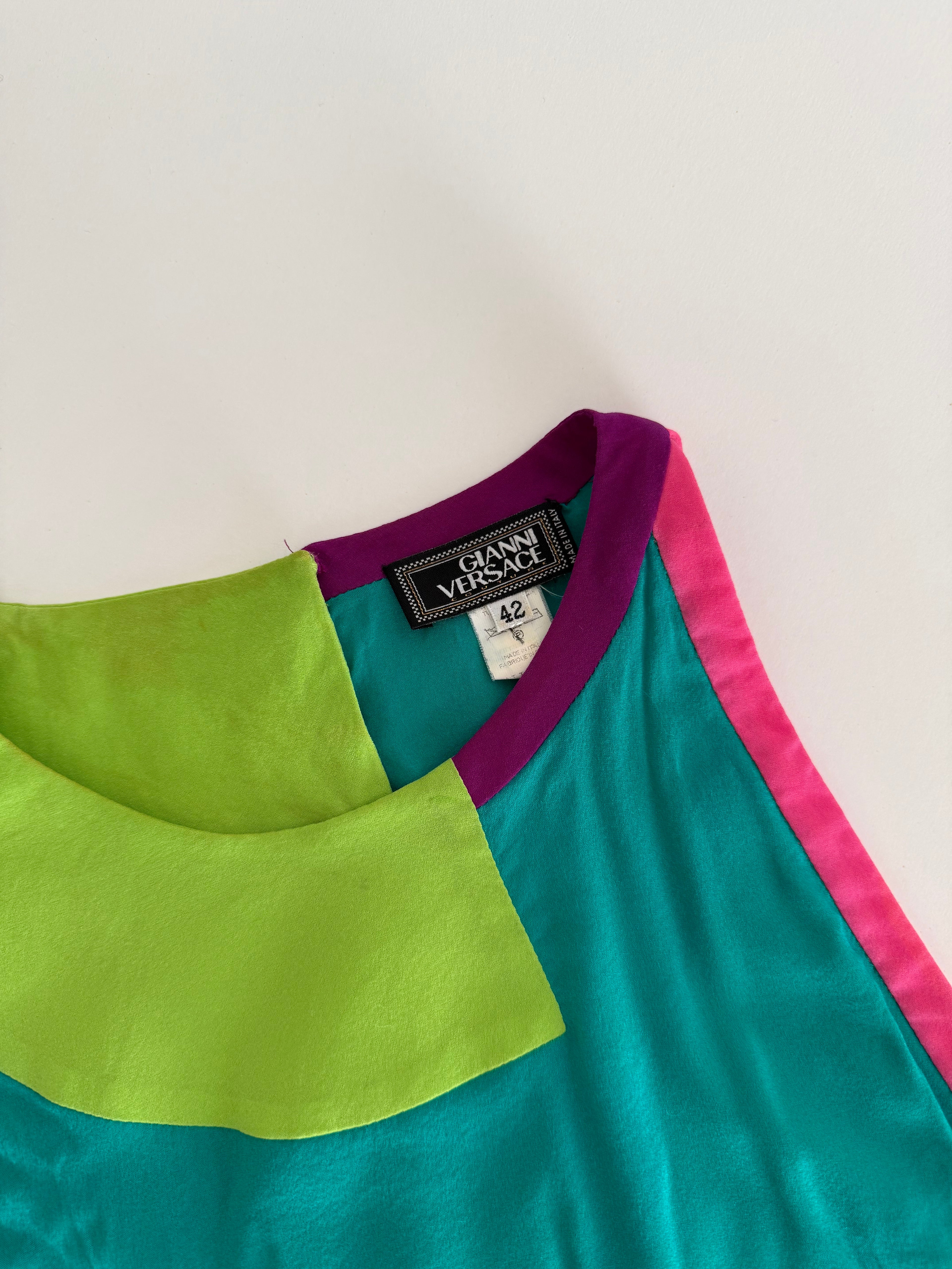 Gianni Versace SS 2003 silk colorful patchwork tank top