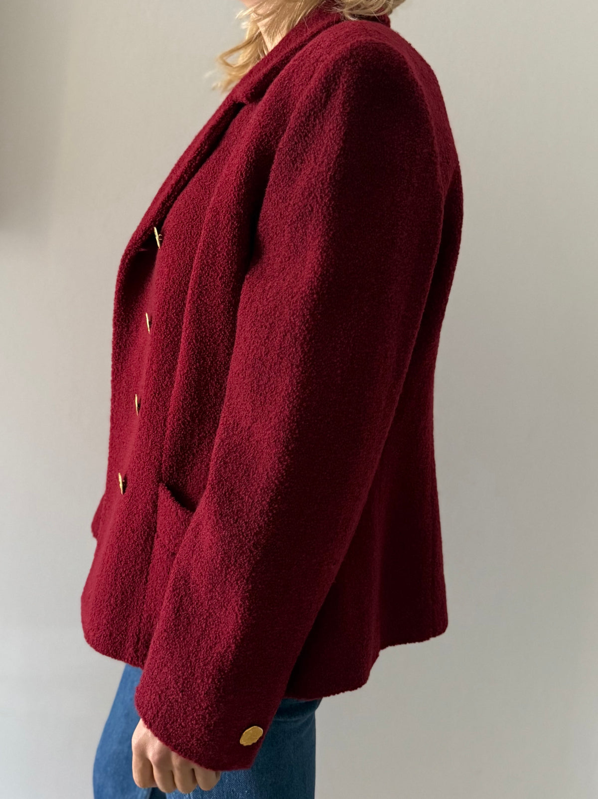 Yves Saint Laurent bouclé burgundy blazer
