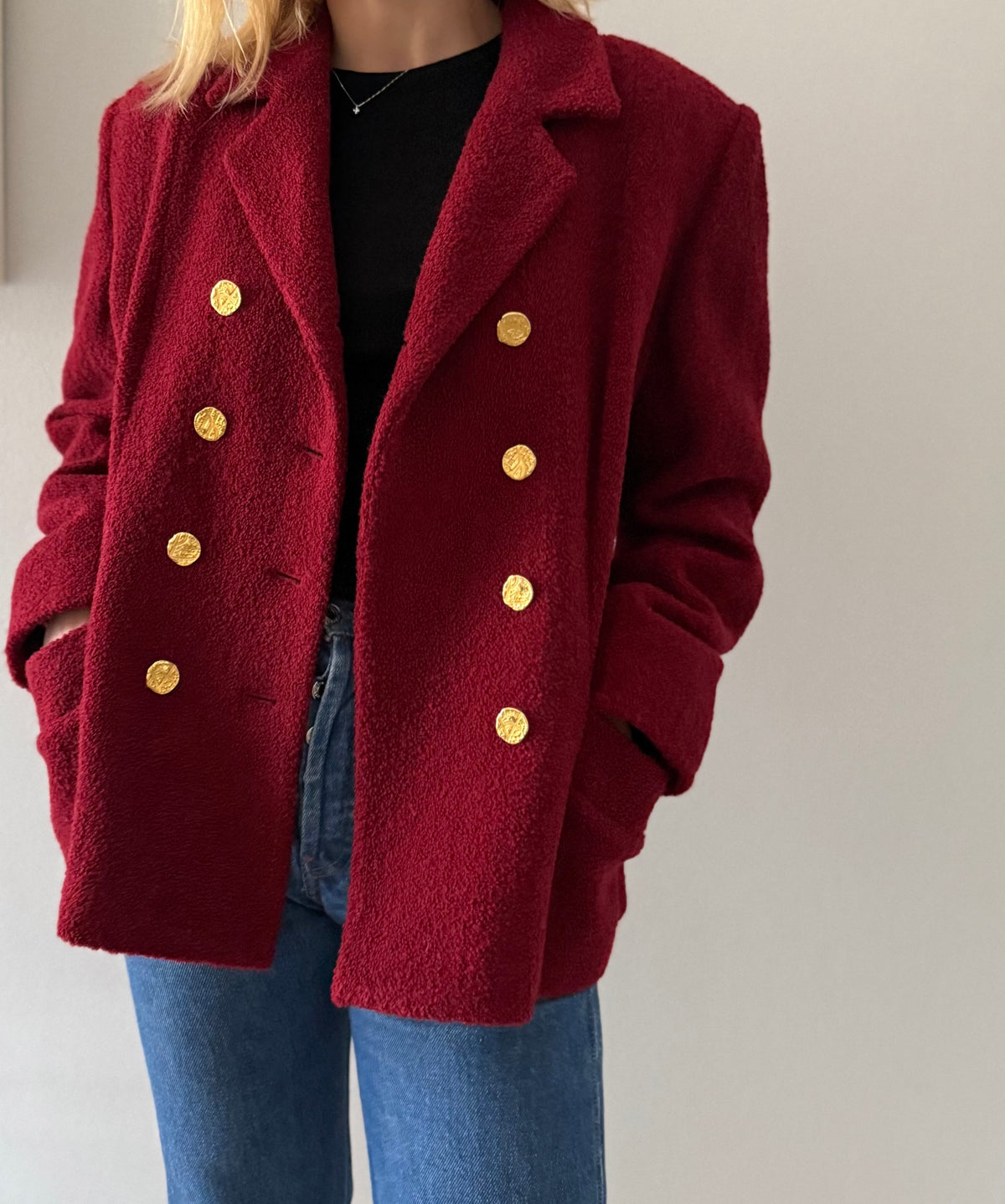 Yves Saint Laurent bouclé burgundy blazer