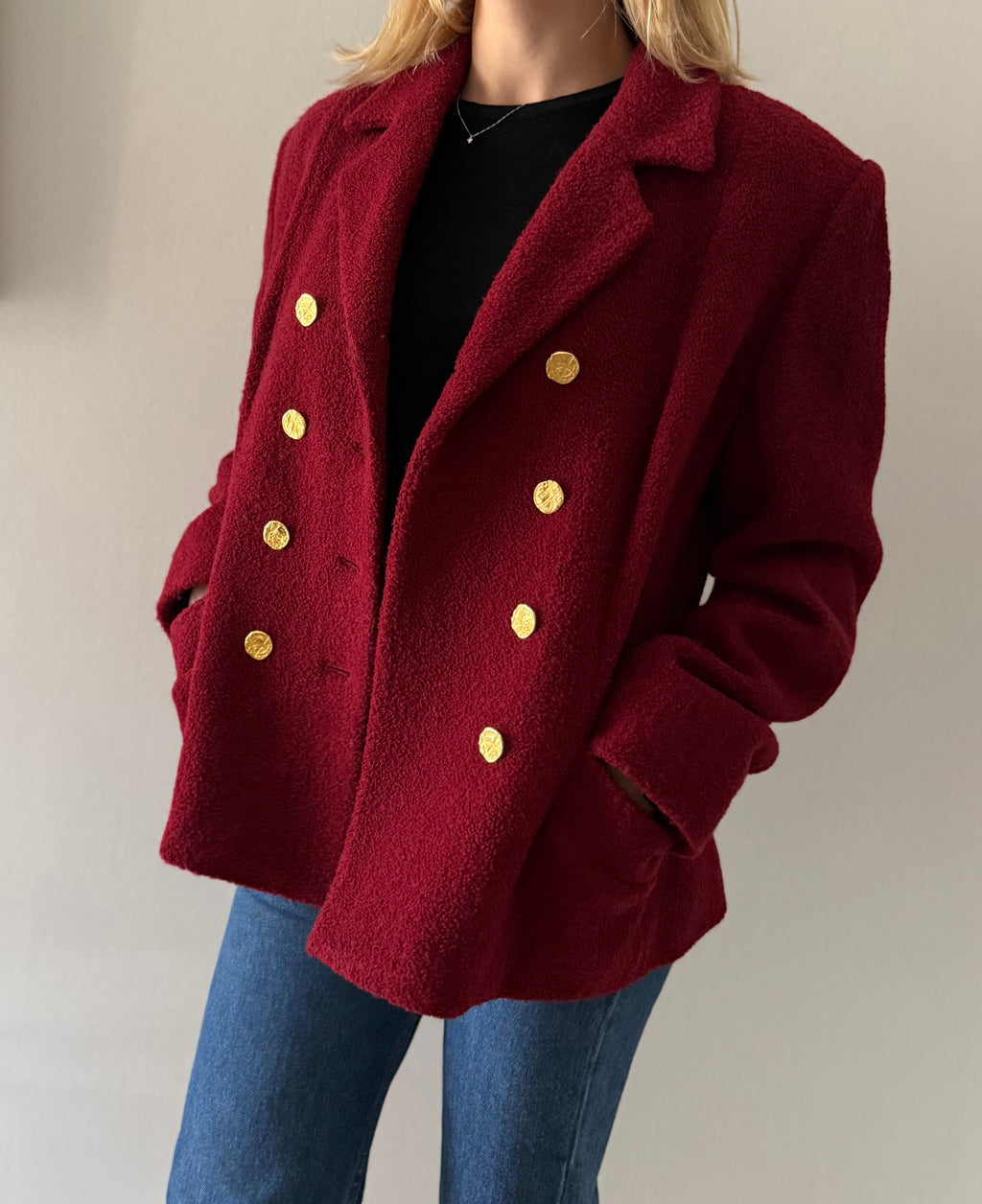 Yves Saint Laurent bouclé burgundy blazer