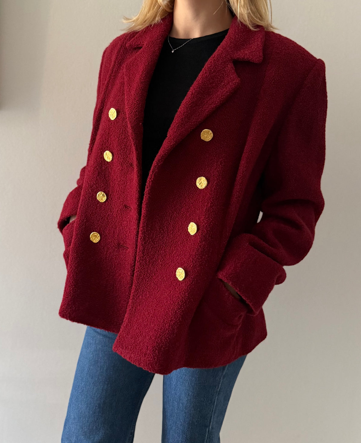 Yves Saint Laurent bouclé burgundy blazer