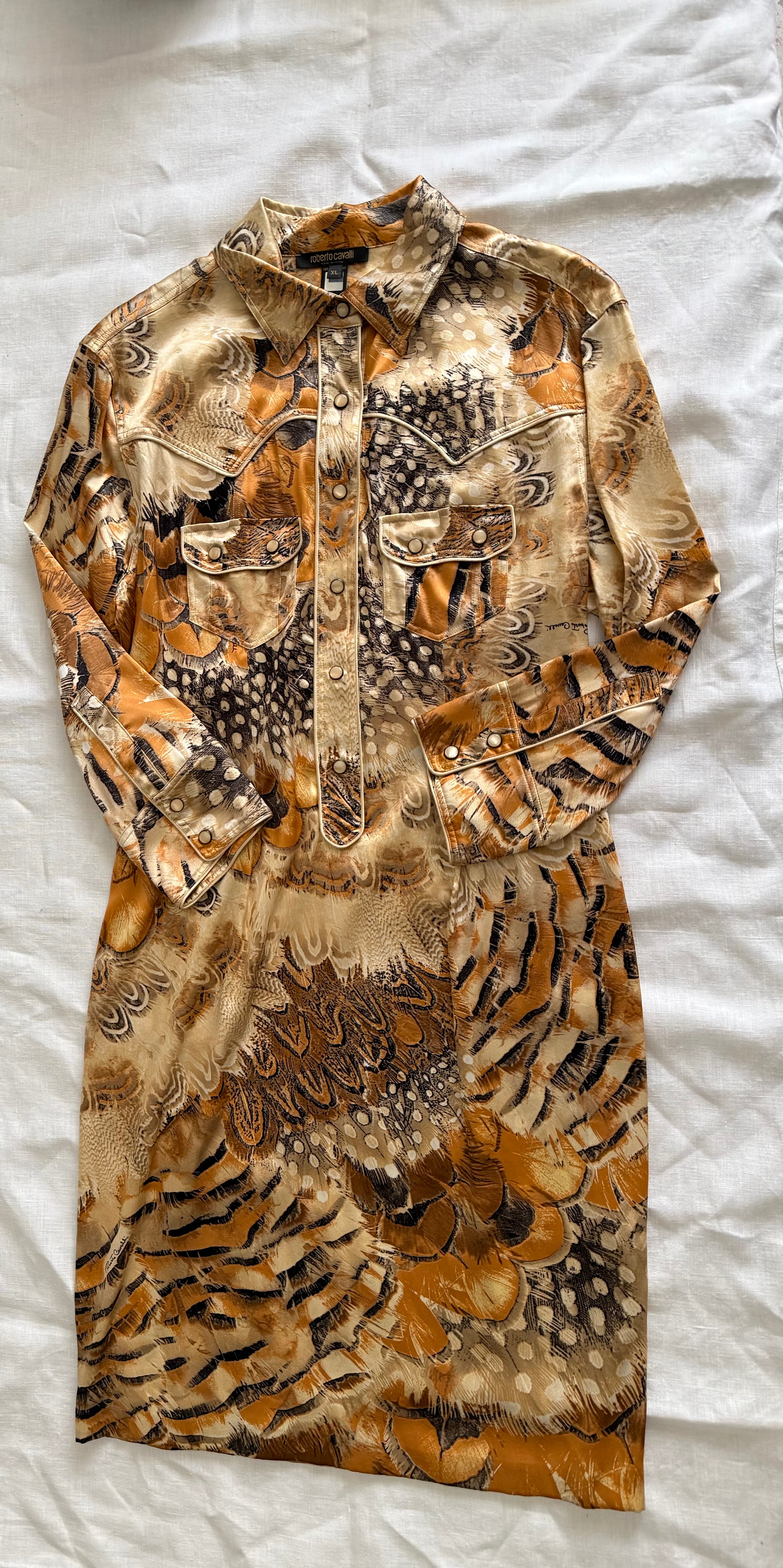 Roberto Cavalli S/S 2004 dress feathers print