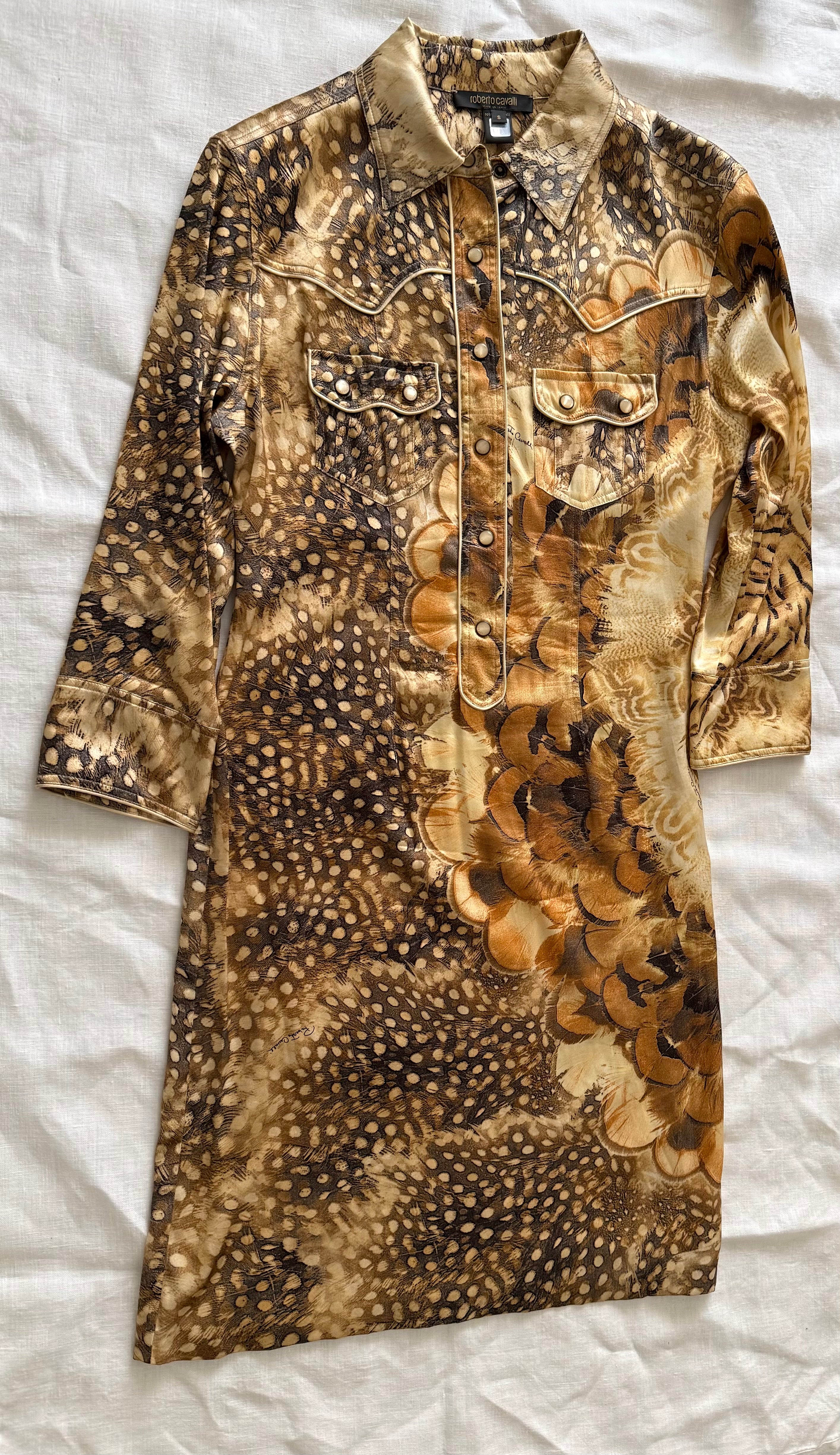 Roberto Cavalli S/S 2004 dress feathers print