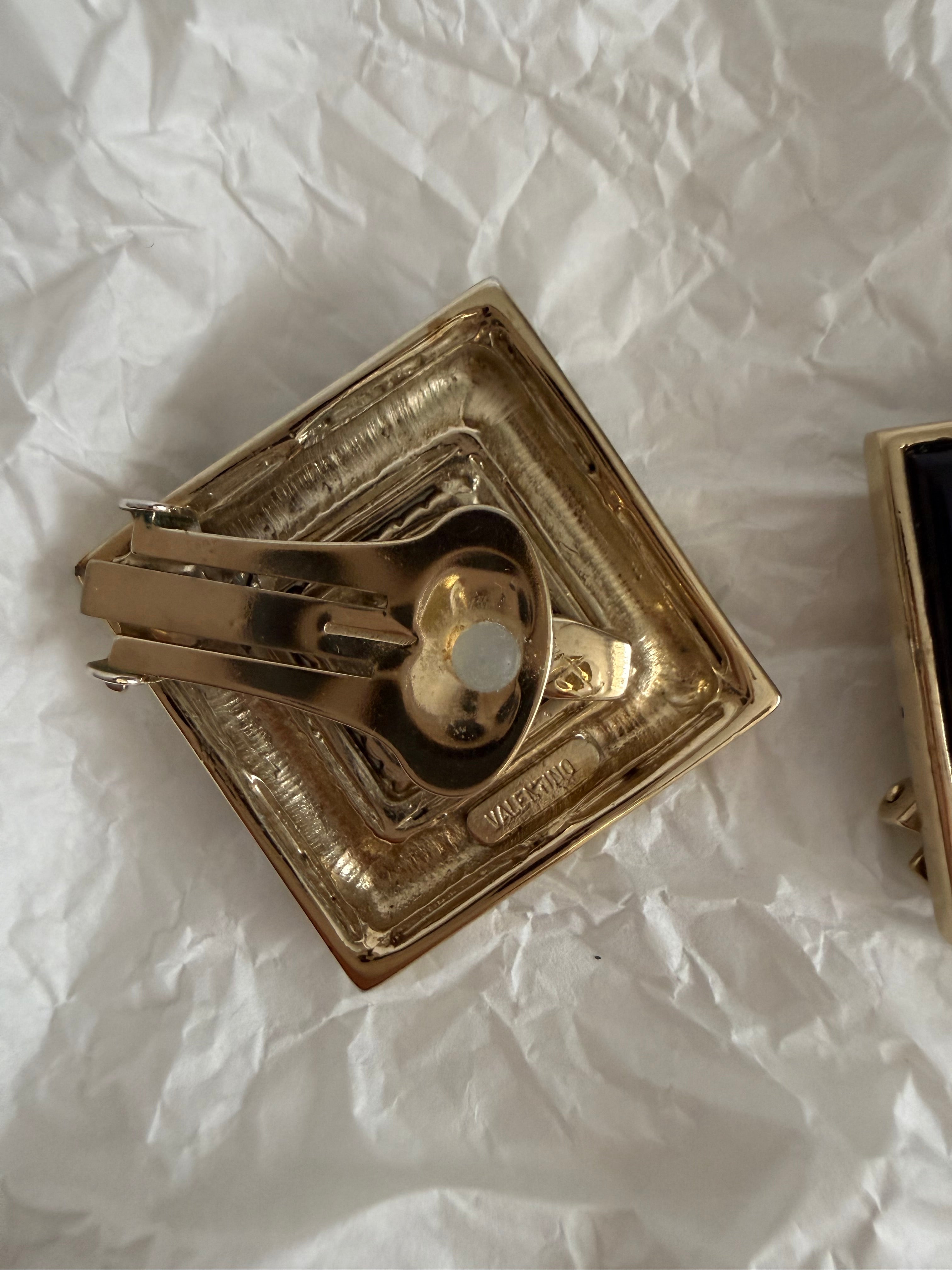 Valentino gold black clip earrings 90s