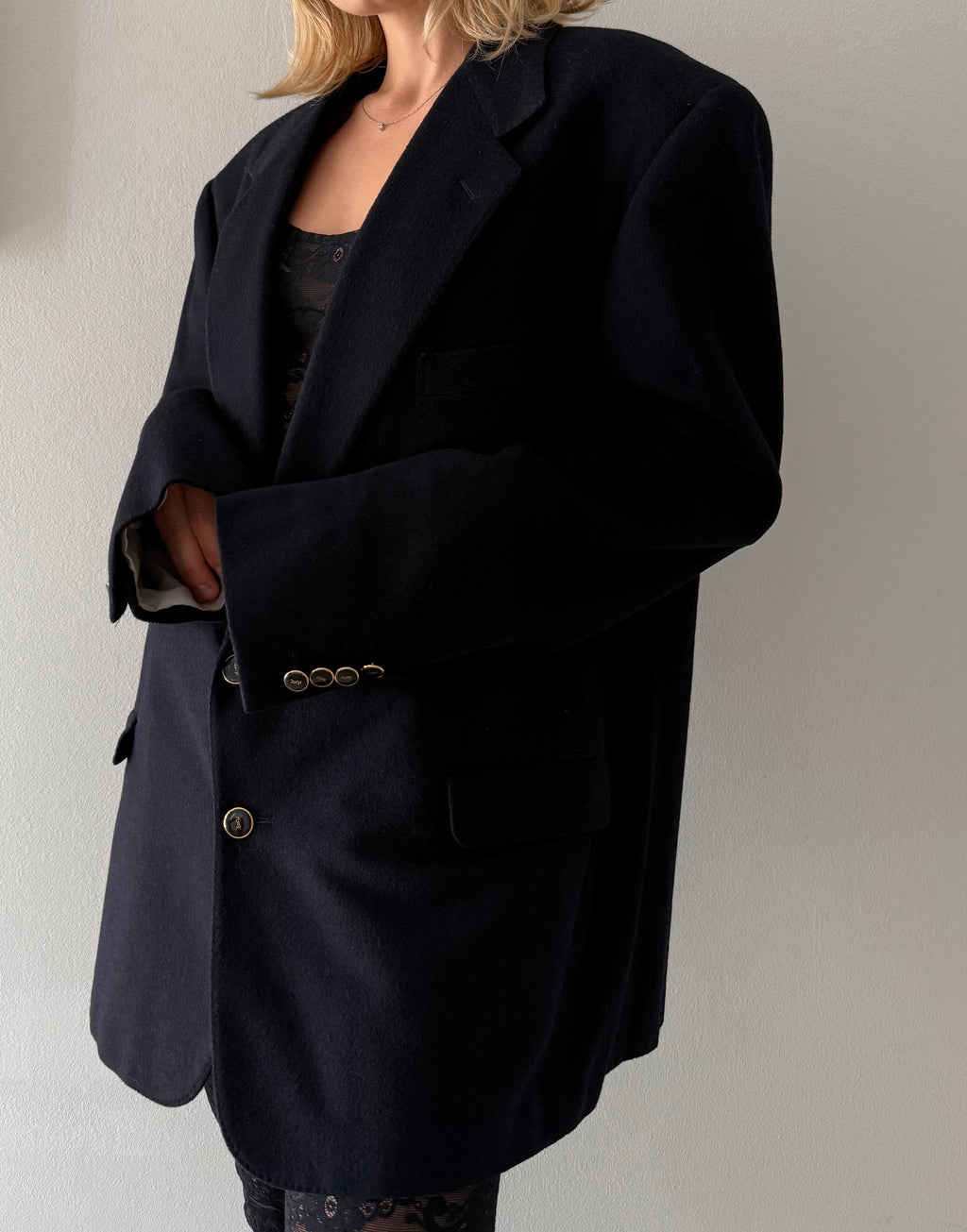 Yves Saint Laurent black wool cachemire blazer 90s