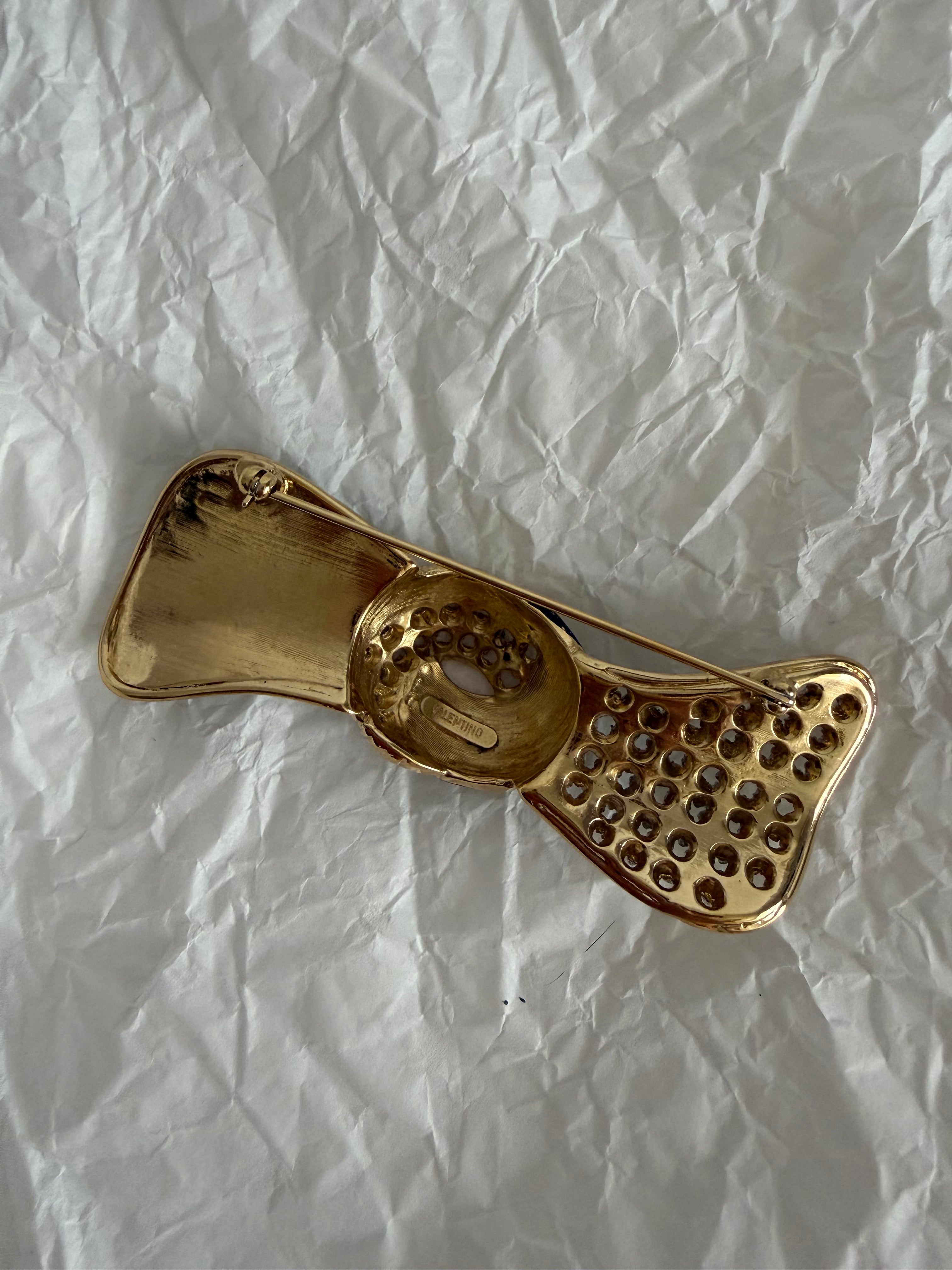 Valentino gold black bow pin brooch 90s