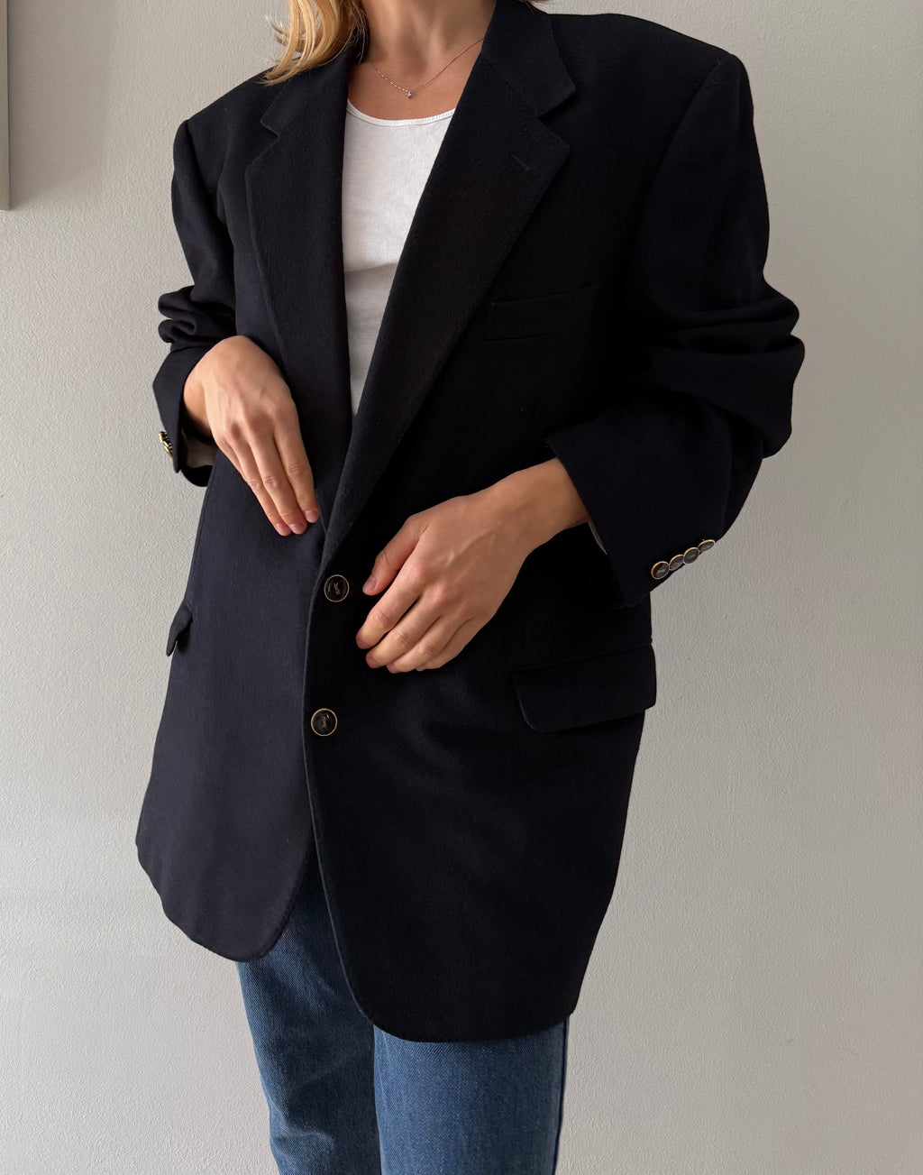 Yves Saint Laurent black wool cachemire blazer 90s