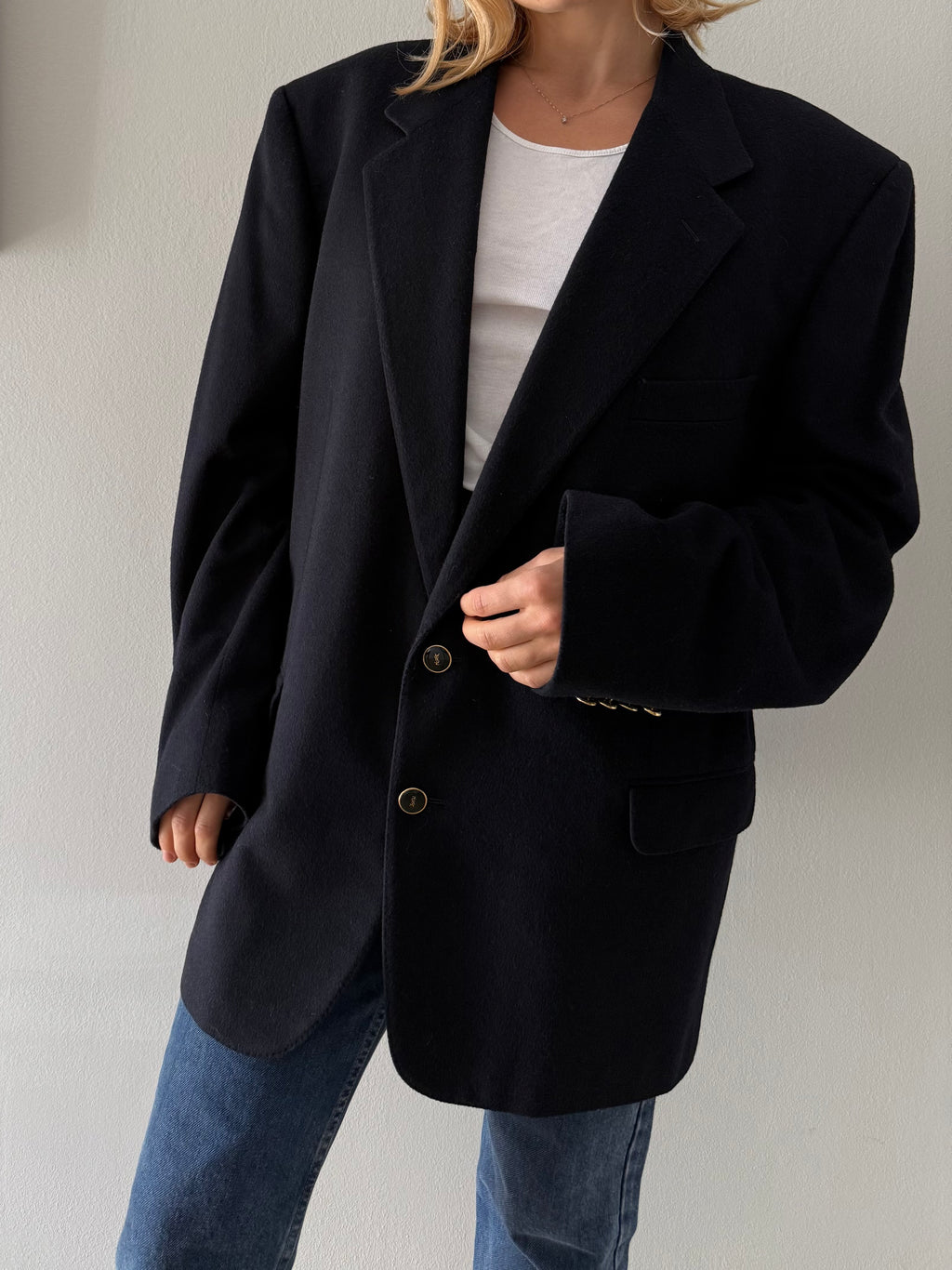 Yves Saint Laurent black wool cachemire blazer 90s