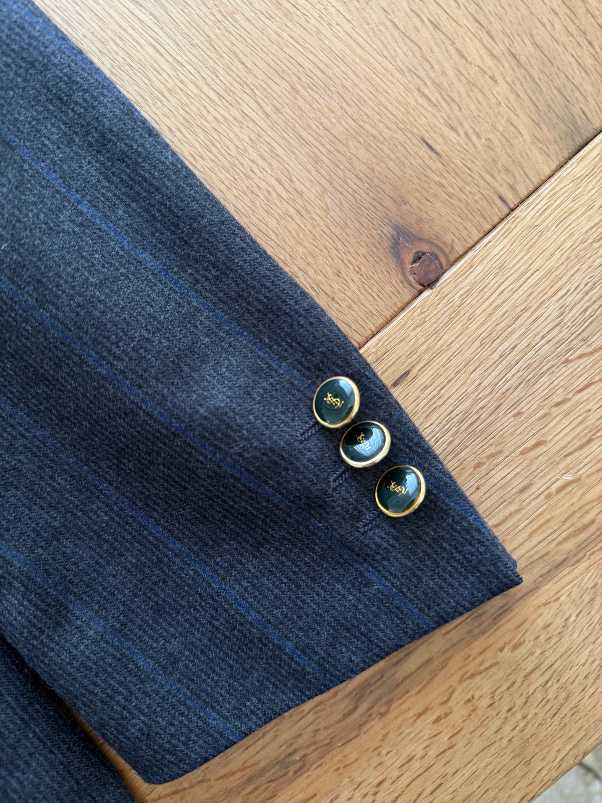 Yves Saint Laurent 90s wool blazer blue gray stripes