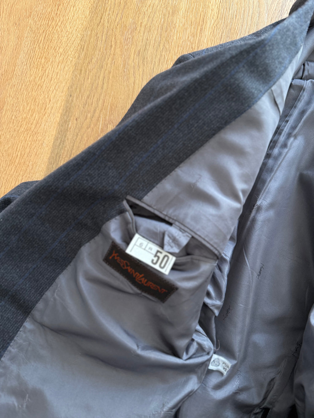Yves Saint Laurent 90s wool blazer blue gray stripes