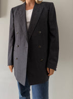 Yves Saint Laurent 90s wool blazer blue gray stripes