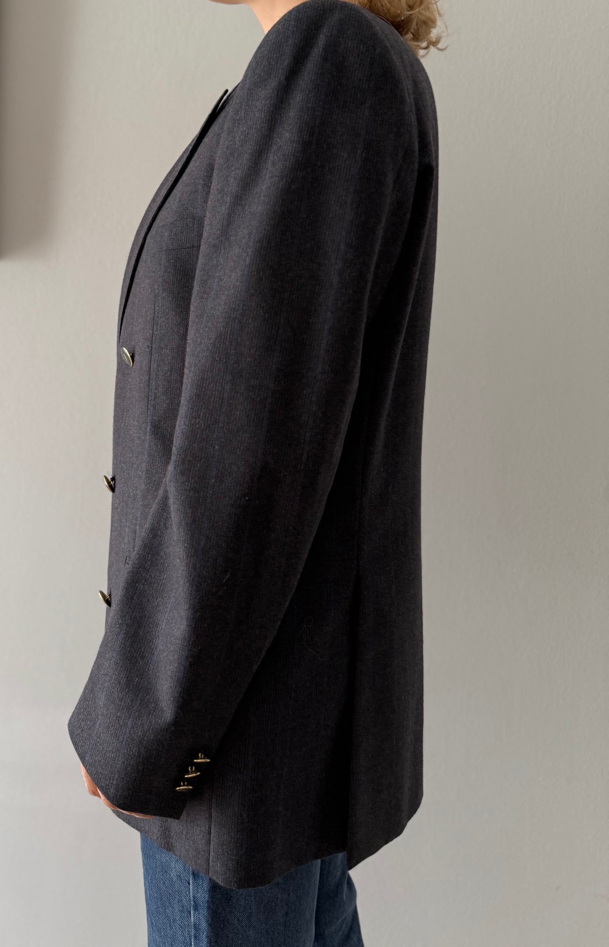 Yves Saint Laurent 90s wool blazer blue gray stripes