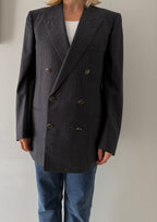 Yves Saint Laurent 90s wool blazer blue gray stripes