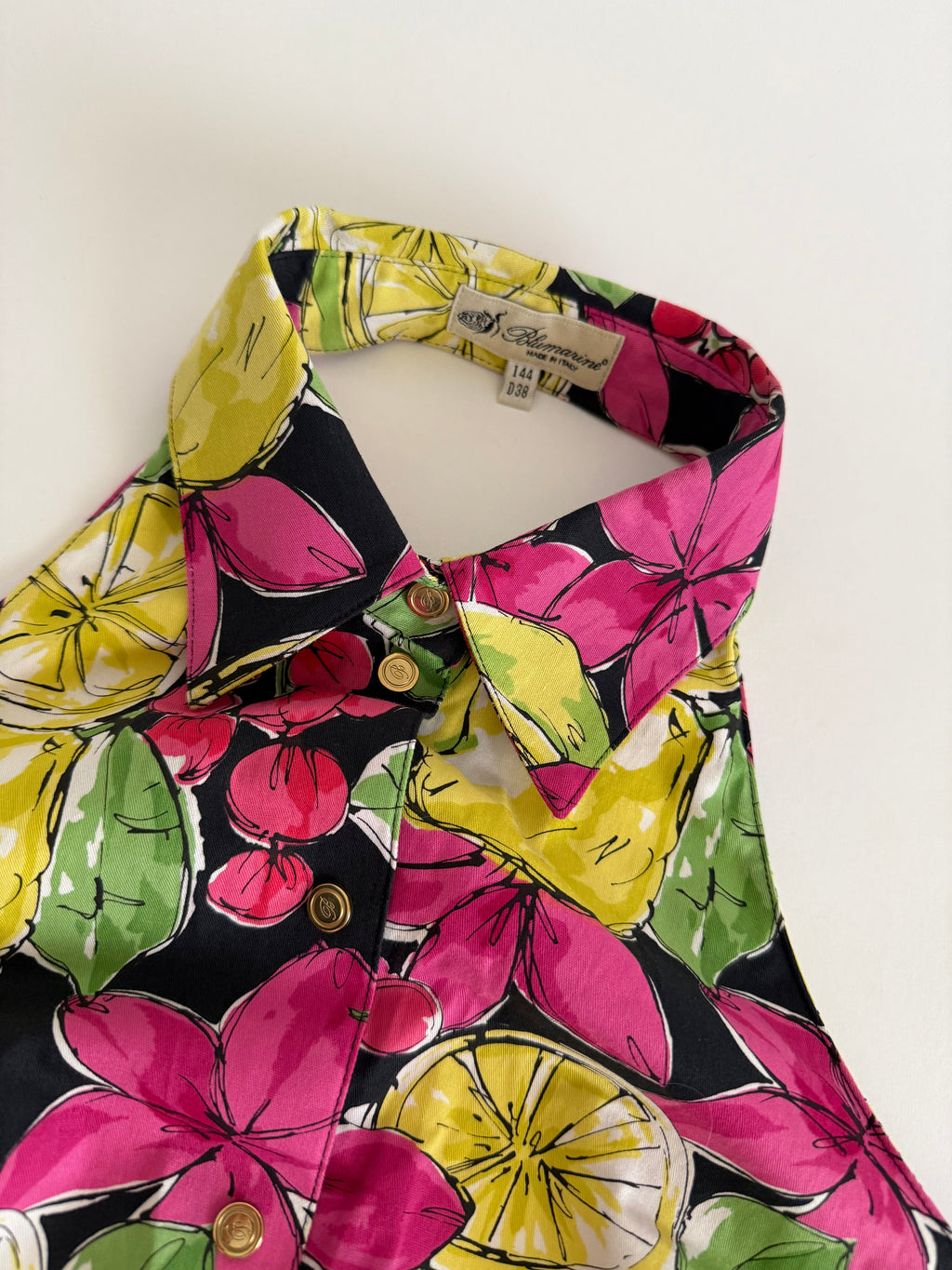 Blumarine open back lemon print top vintage